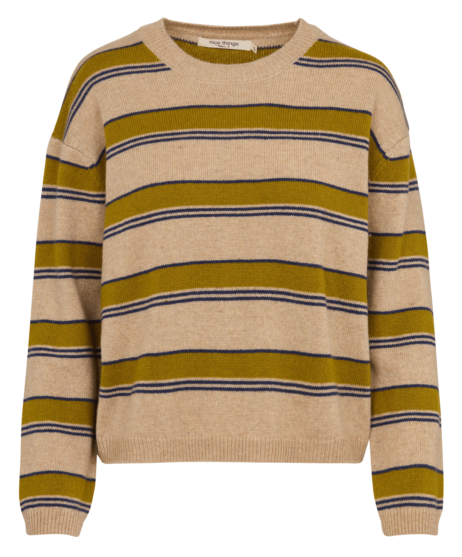 Oversized round neck striped wool blend sweater. NICE THINGS