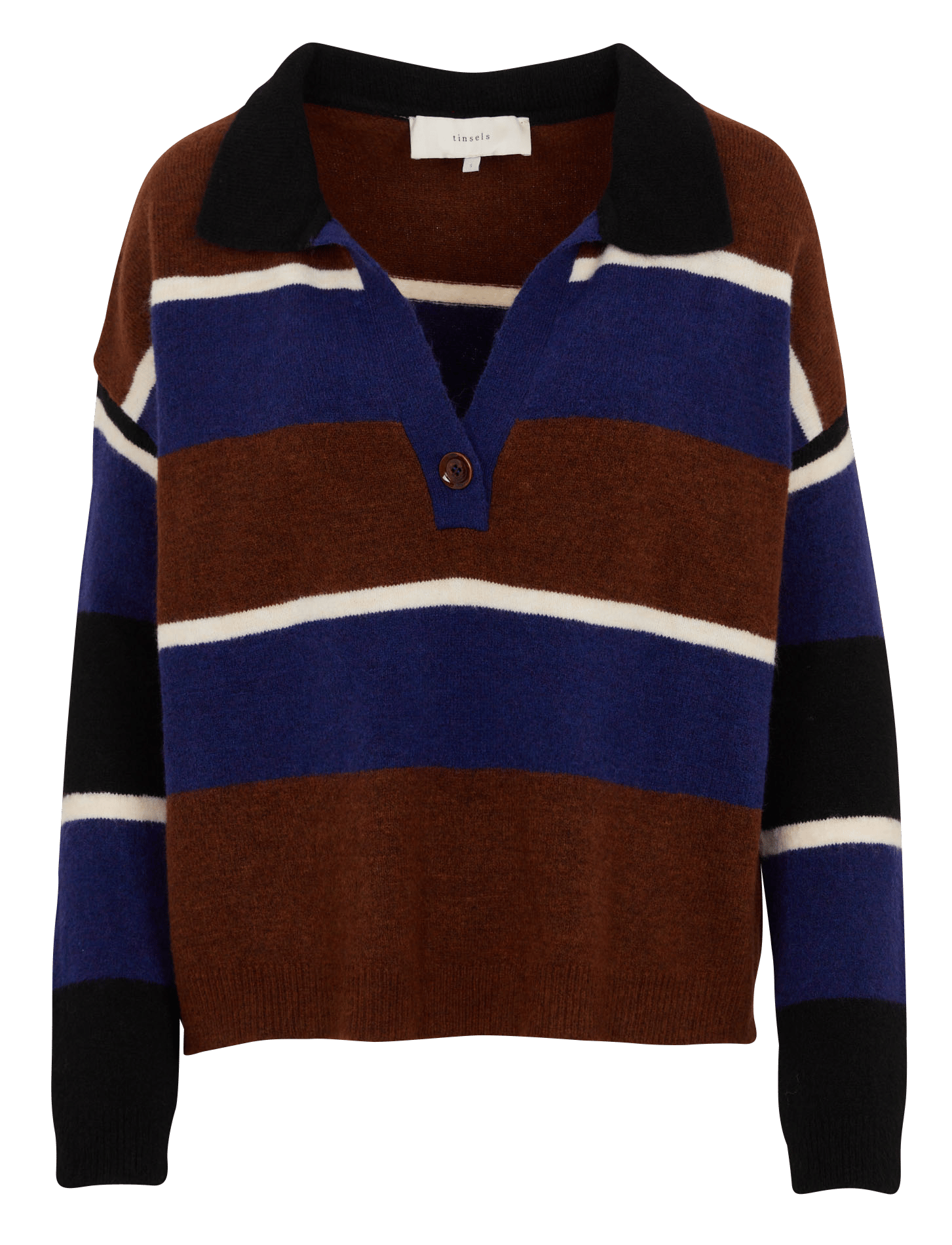 Straight fit V-neck printed sweater TINSELS Brown