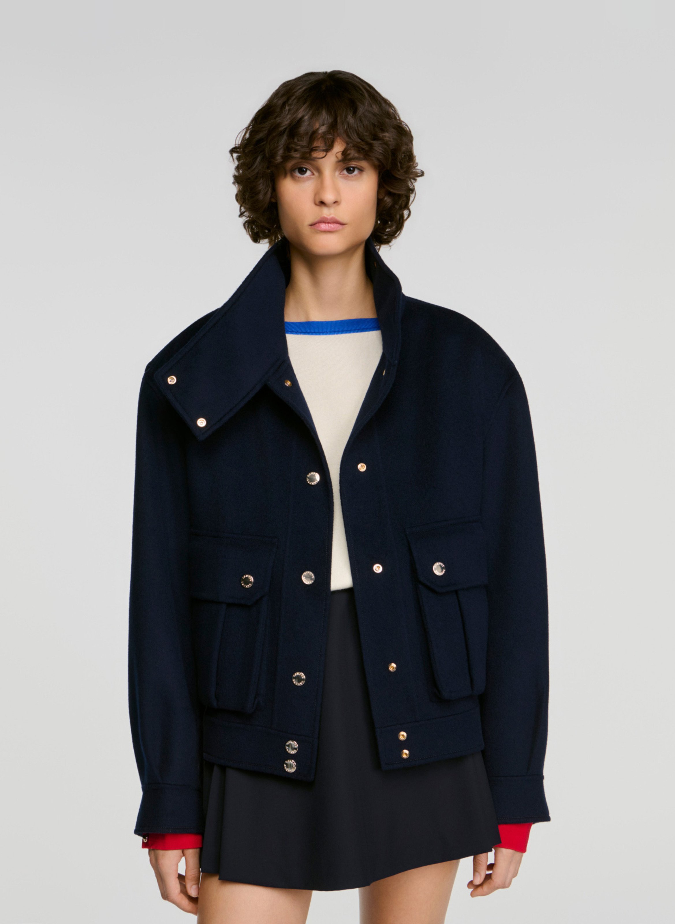 Straight wool jacket SANDRO Blue
