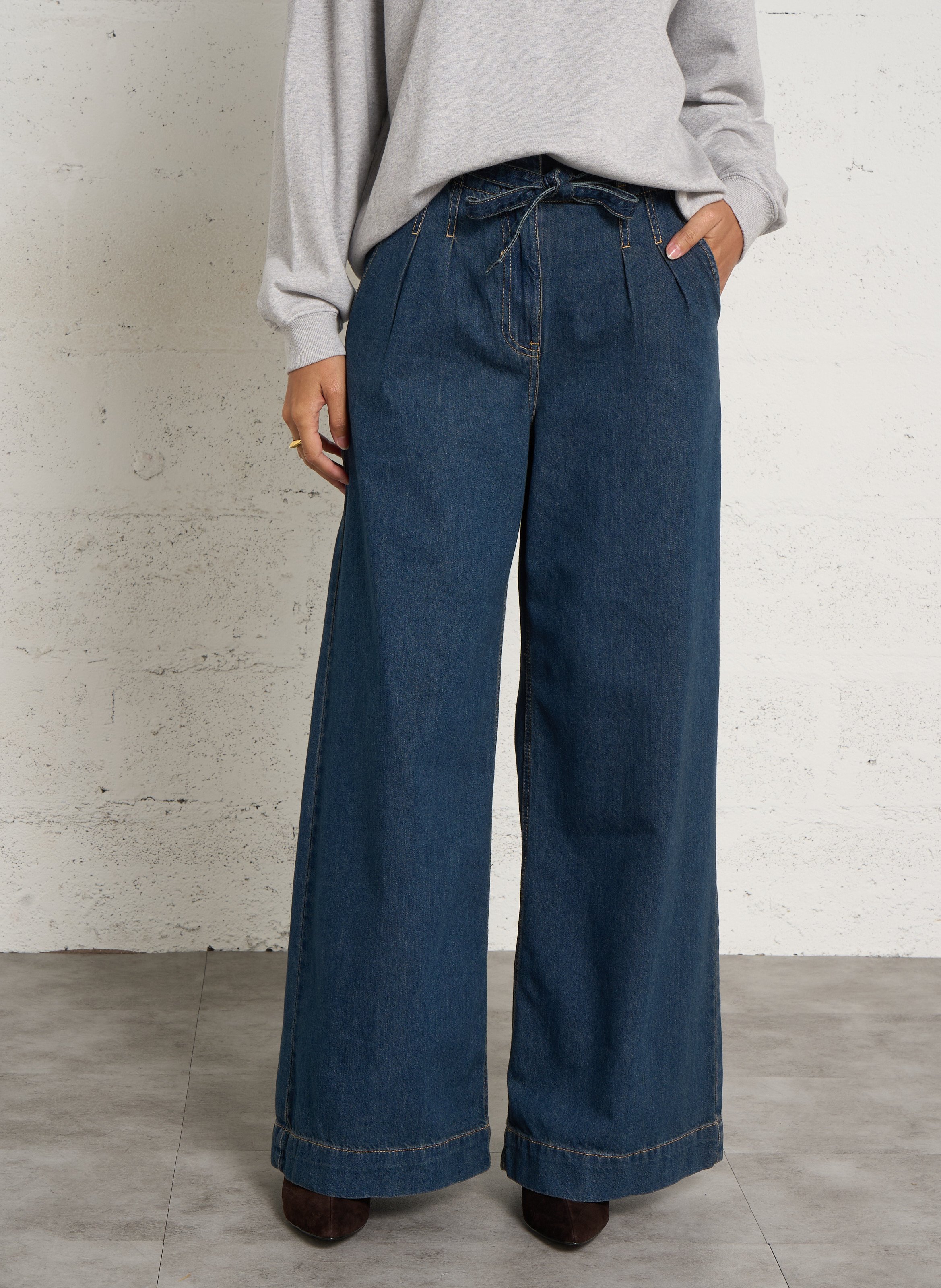 Wide-leg jeans with cotton belt IKKS Blue