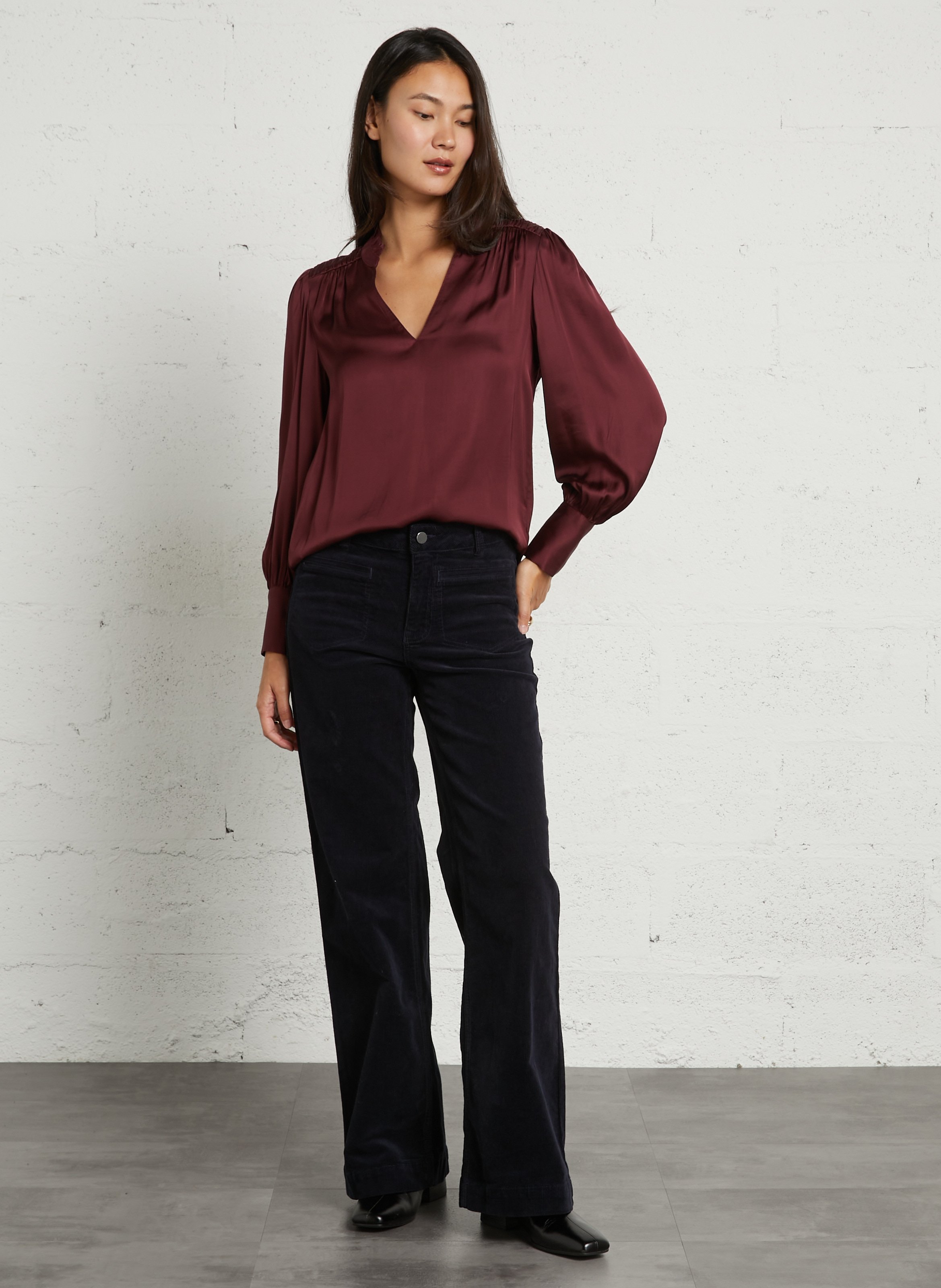 Blouse droit col V effet satiné MAISON 123 Rouge