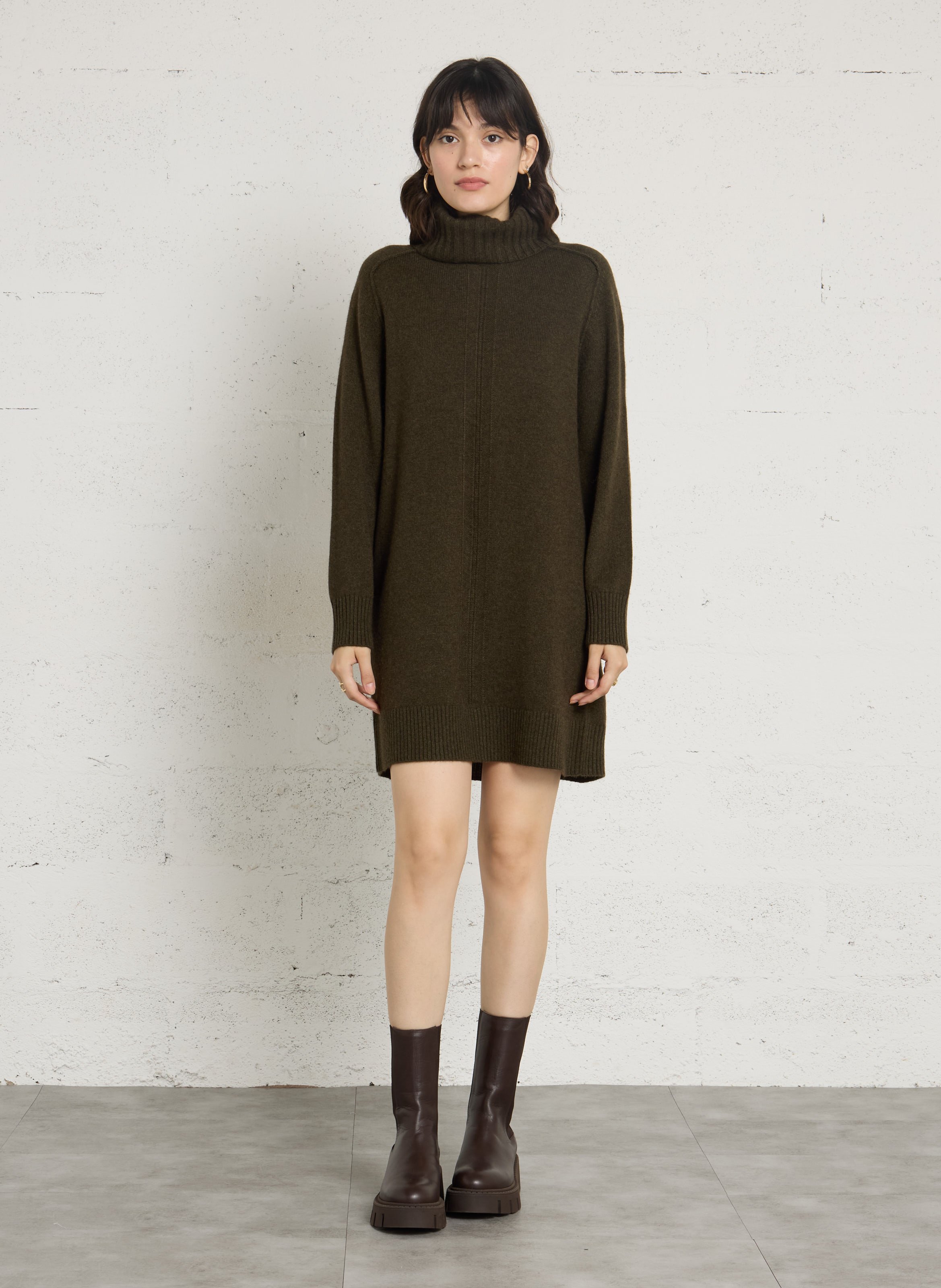 Robe pull col montant en laine mélangé MAISON 123 Kaki