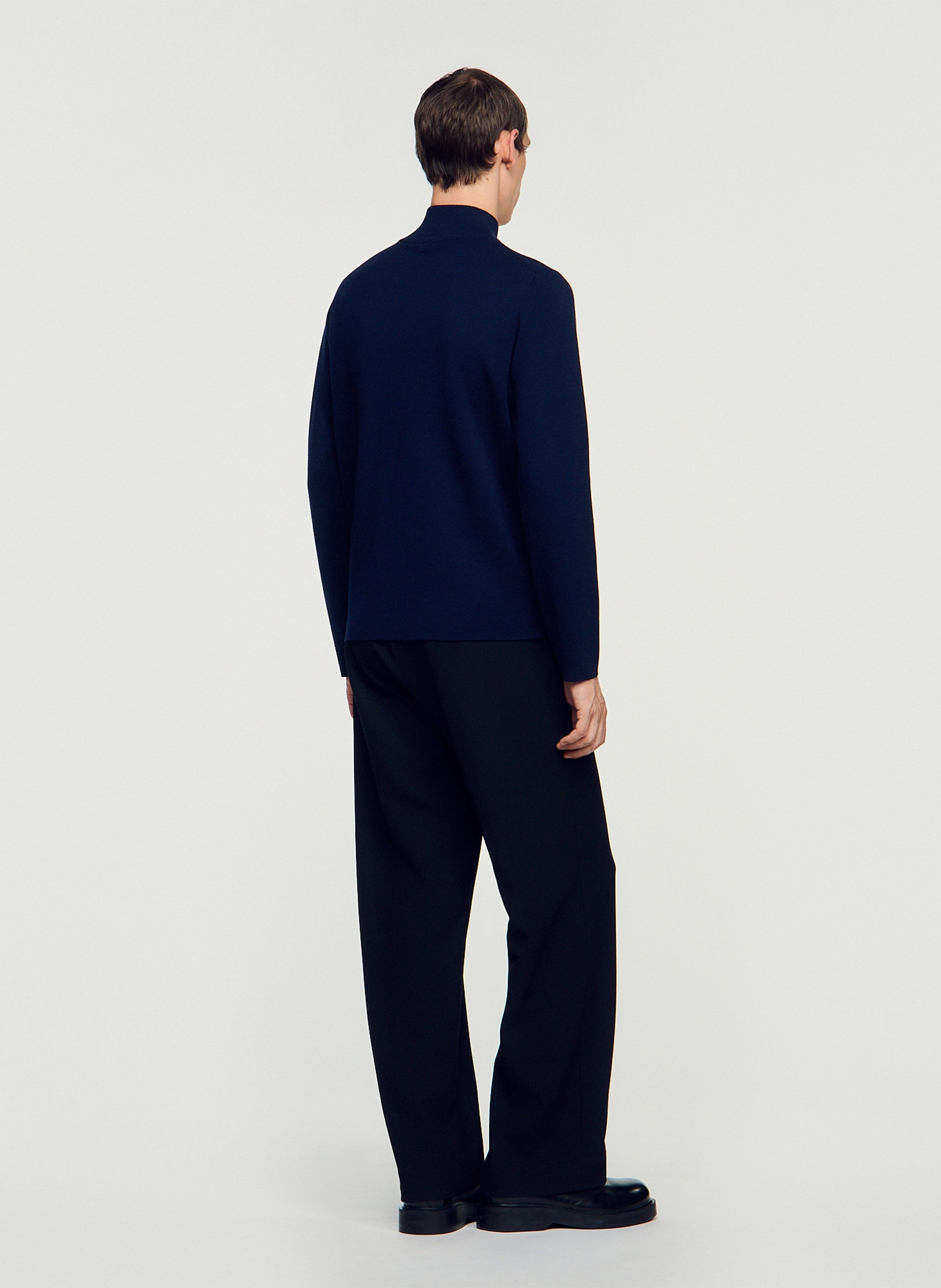 Gerade geschnittener Wollpullover mit Stehkragen und Reißverschluss SANDRO Blau