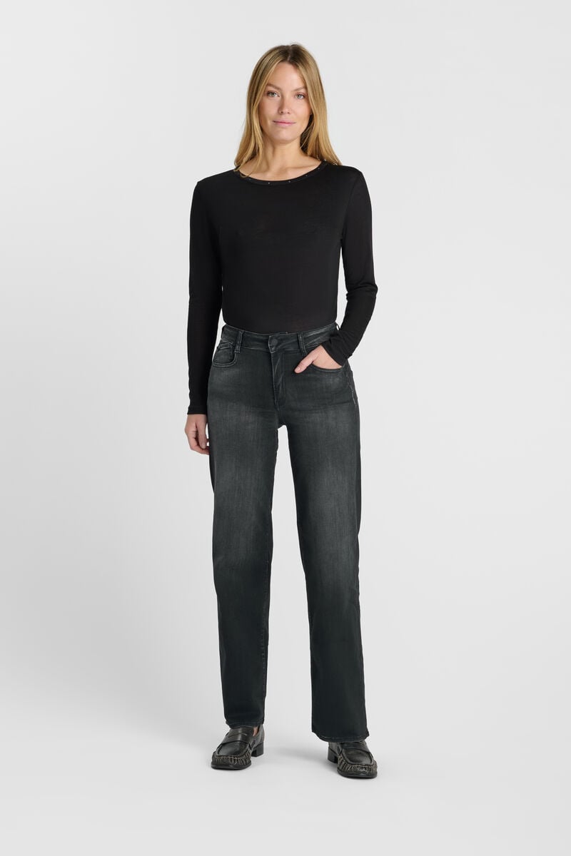 High-waisted loose-fit zip jeans LE TEMPS DES CERISES Black
