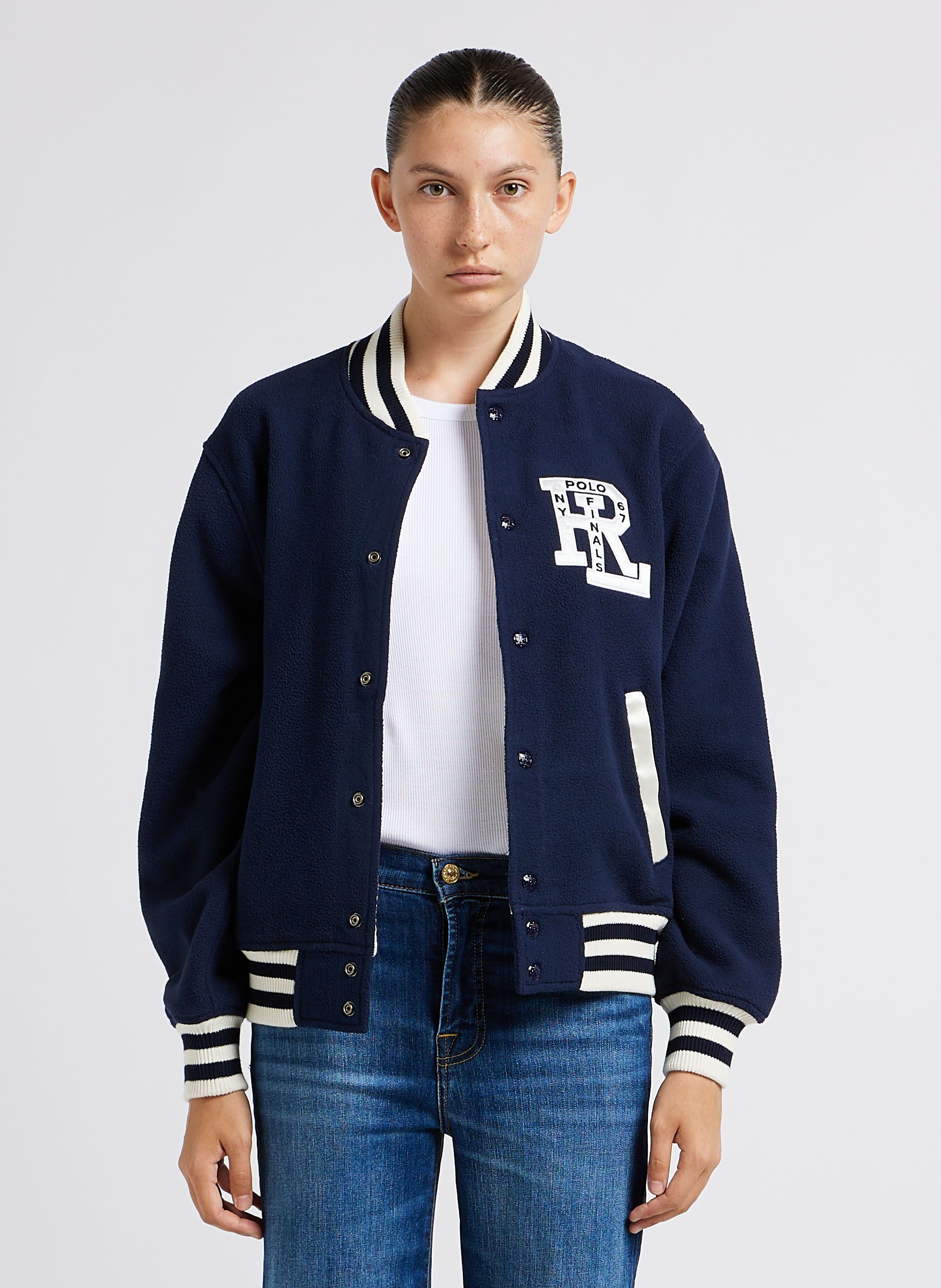 Blouson col teddy brod Bleu