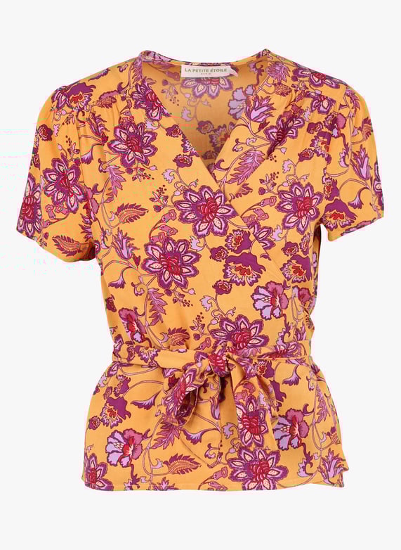Straight-Cut indian floral print wrap top Ocre La petite etoile