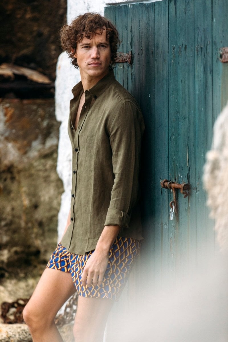 Linen shirt with lapel collar Khaki