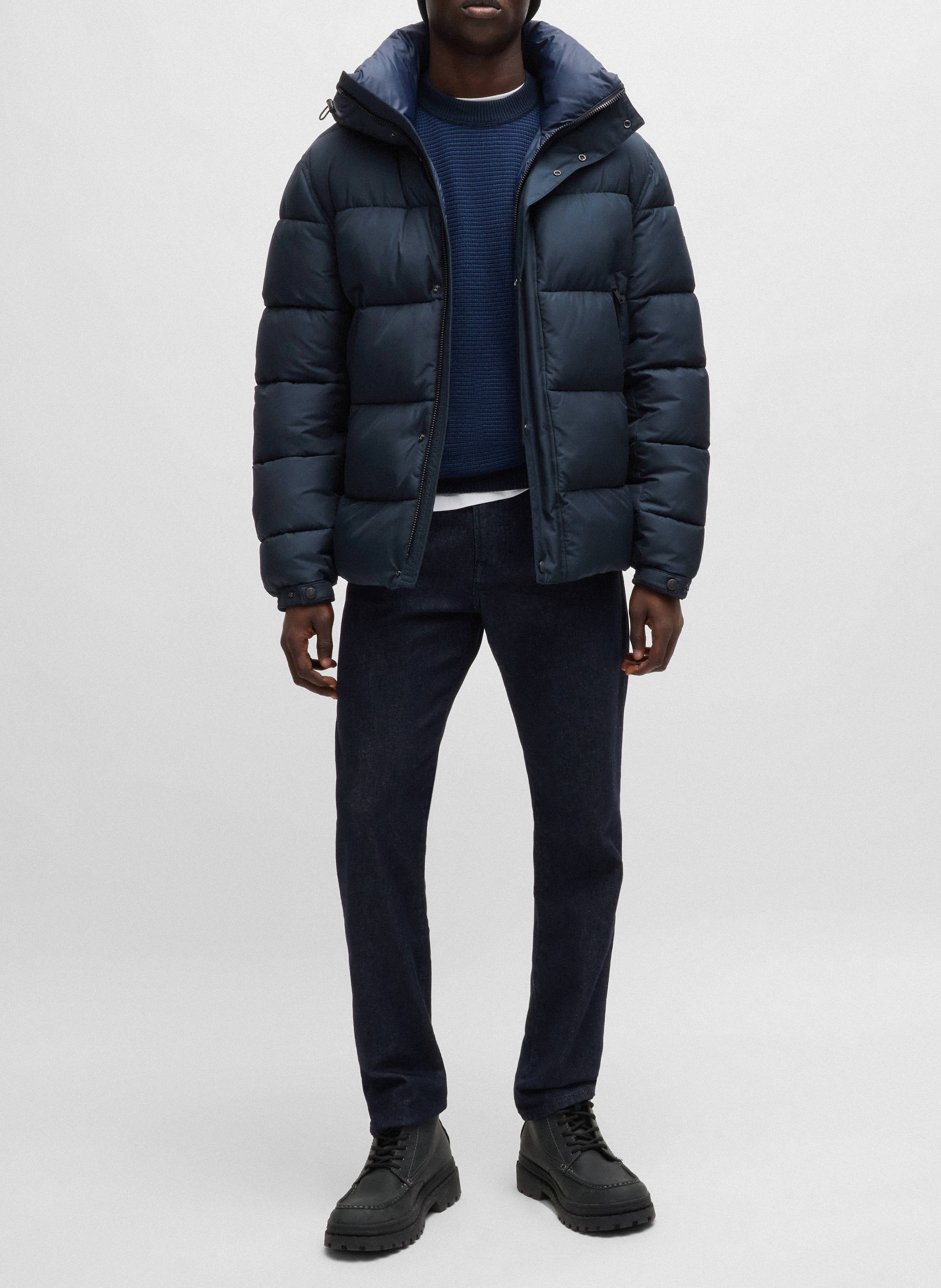 Quilted hooded straight fit puffer jacket BOSS Blue