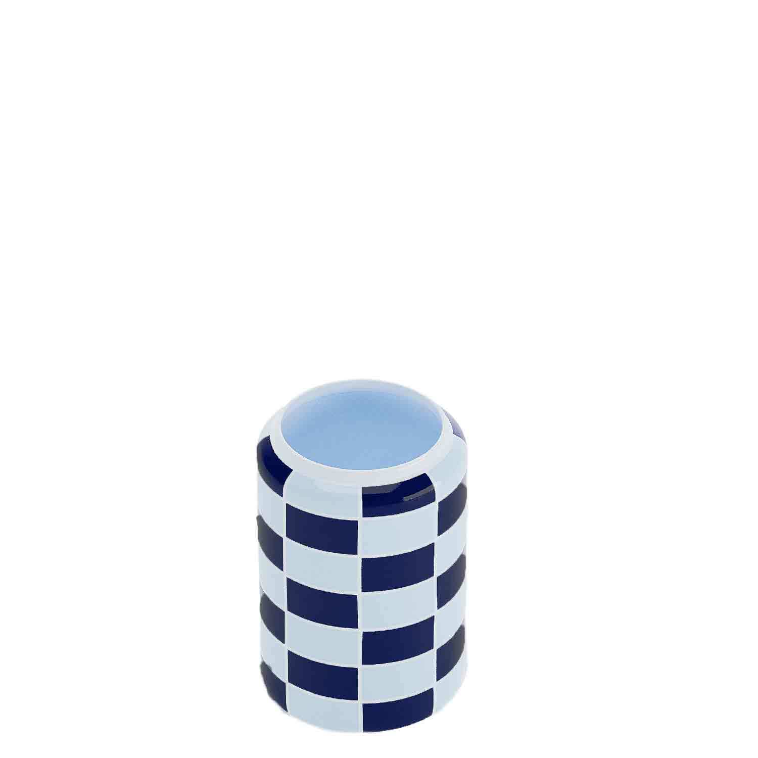 Cylindrical checkered ceramic vase POTIRON PARIS Blue