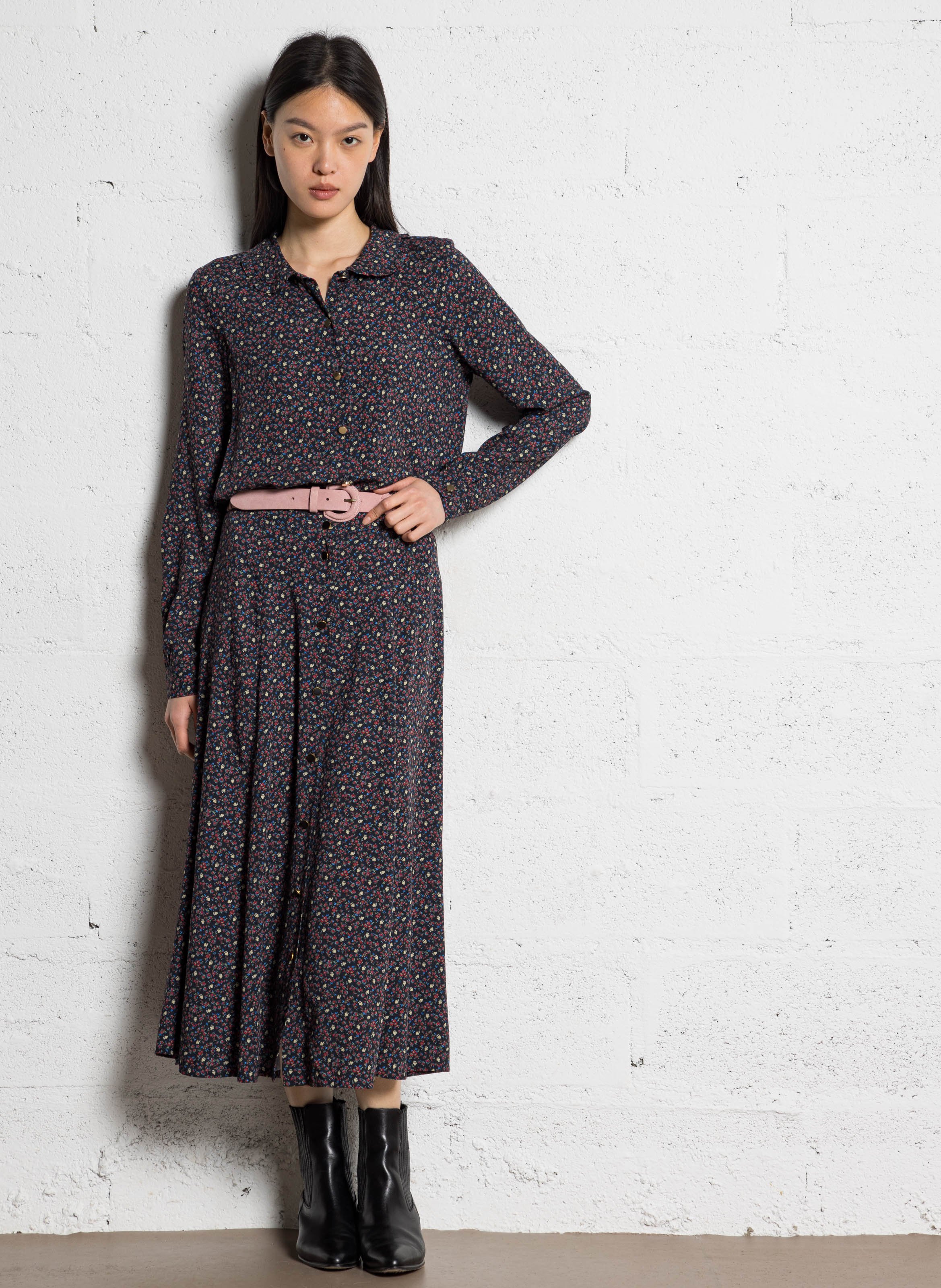 Floral print shirt with Peter Pan collar I CODE Black