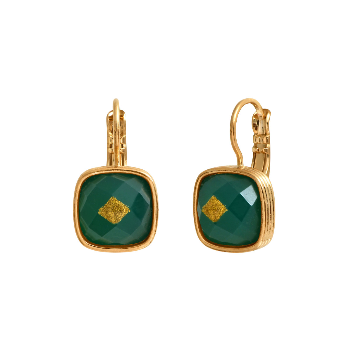 Mini boucles d'oreilles dormeuses babylone agate SATELLITE PARIS Vert