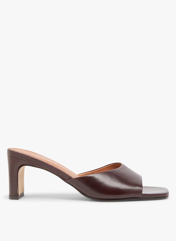 Mule Sabot Femme Jonak Mules à Talon En Cuir Derive Marron Fonce