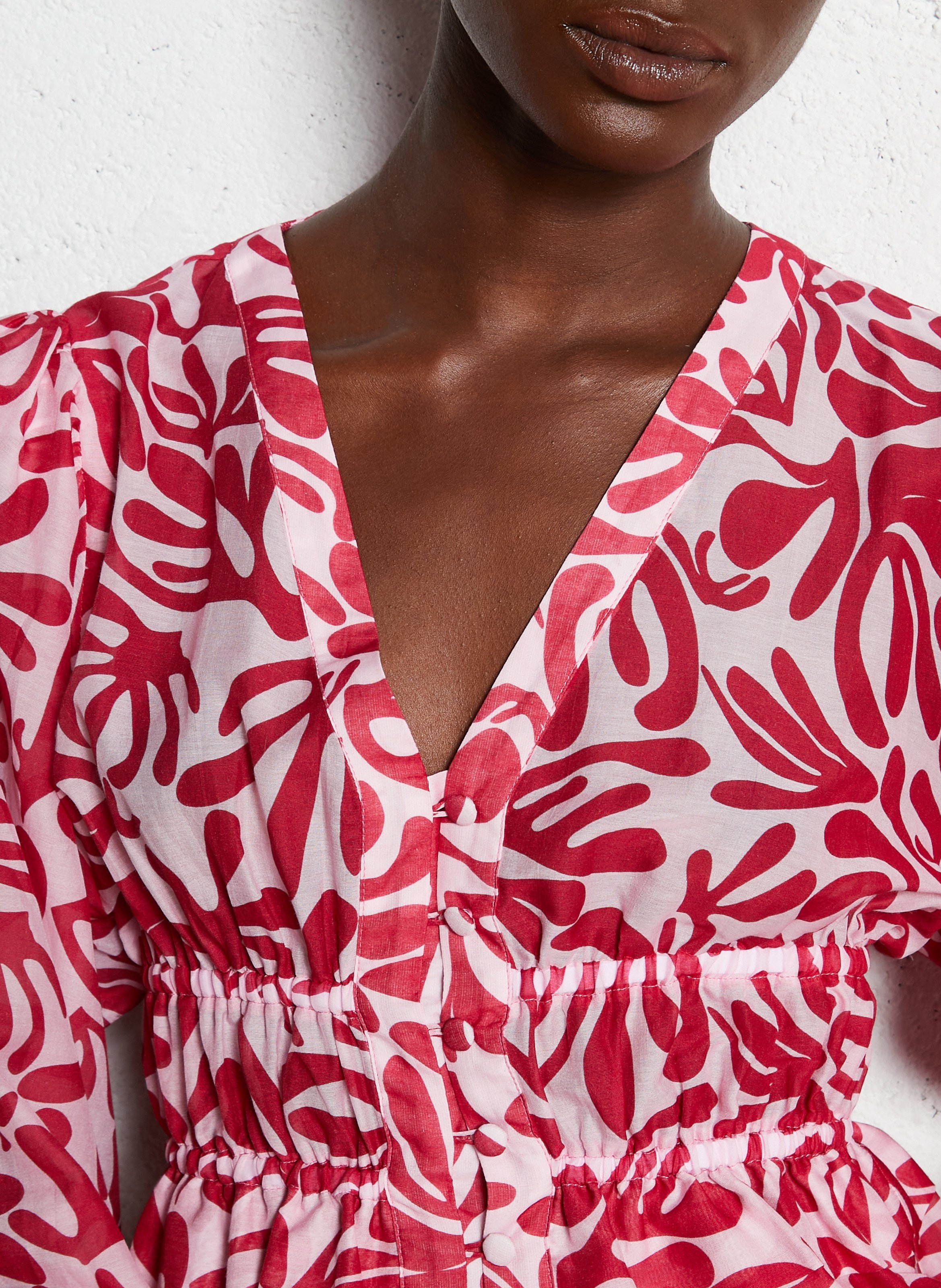 Printed cotton blend crop top ELISE CHALMIN Red