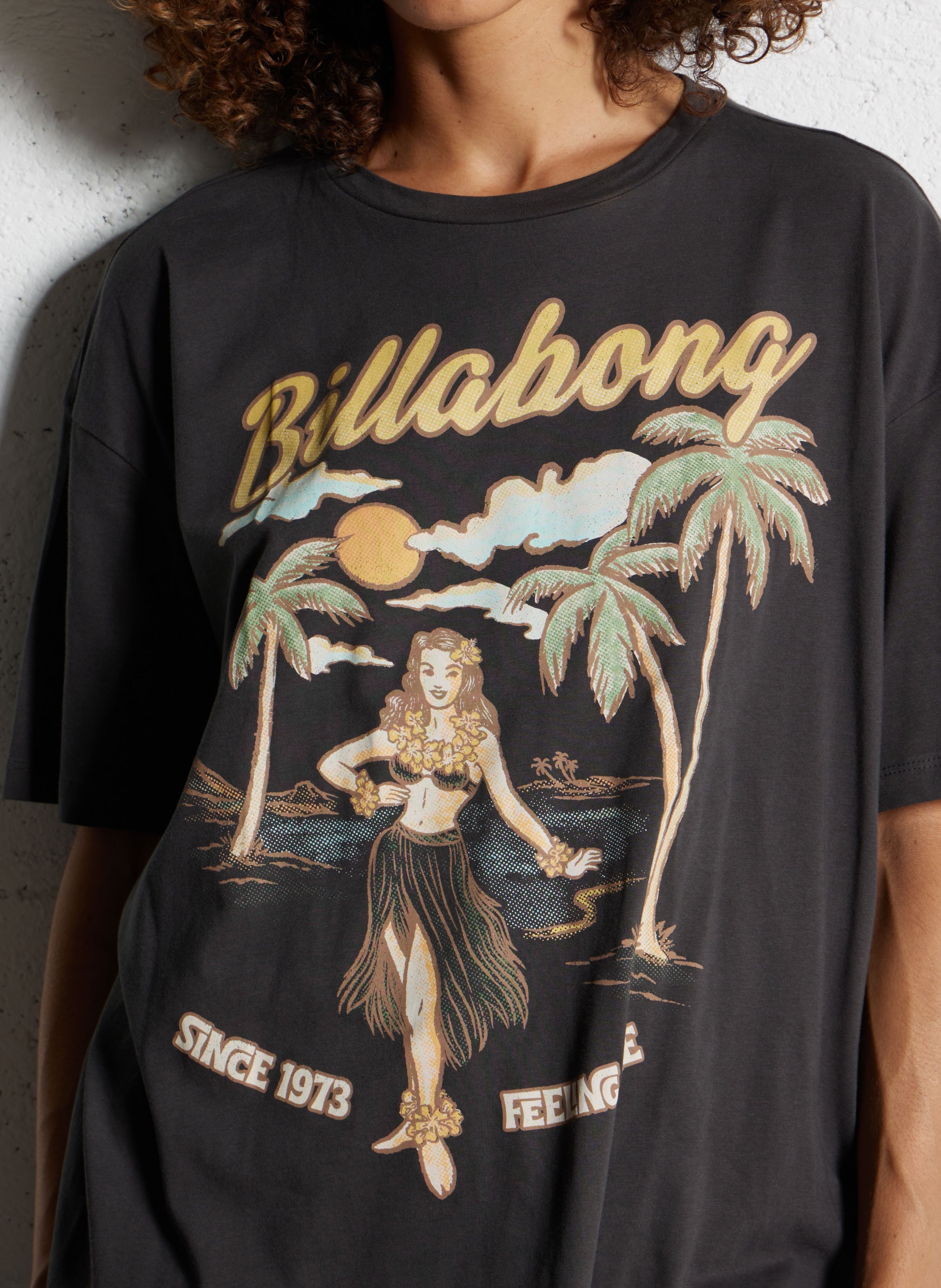 Tee-shirt droit imprimé en coton BILLABONG Noir