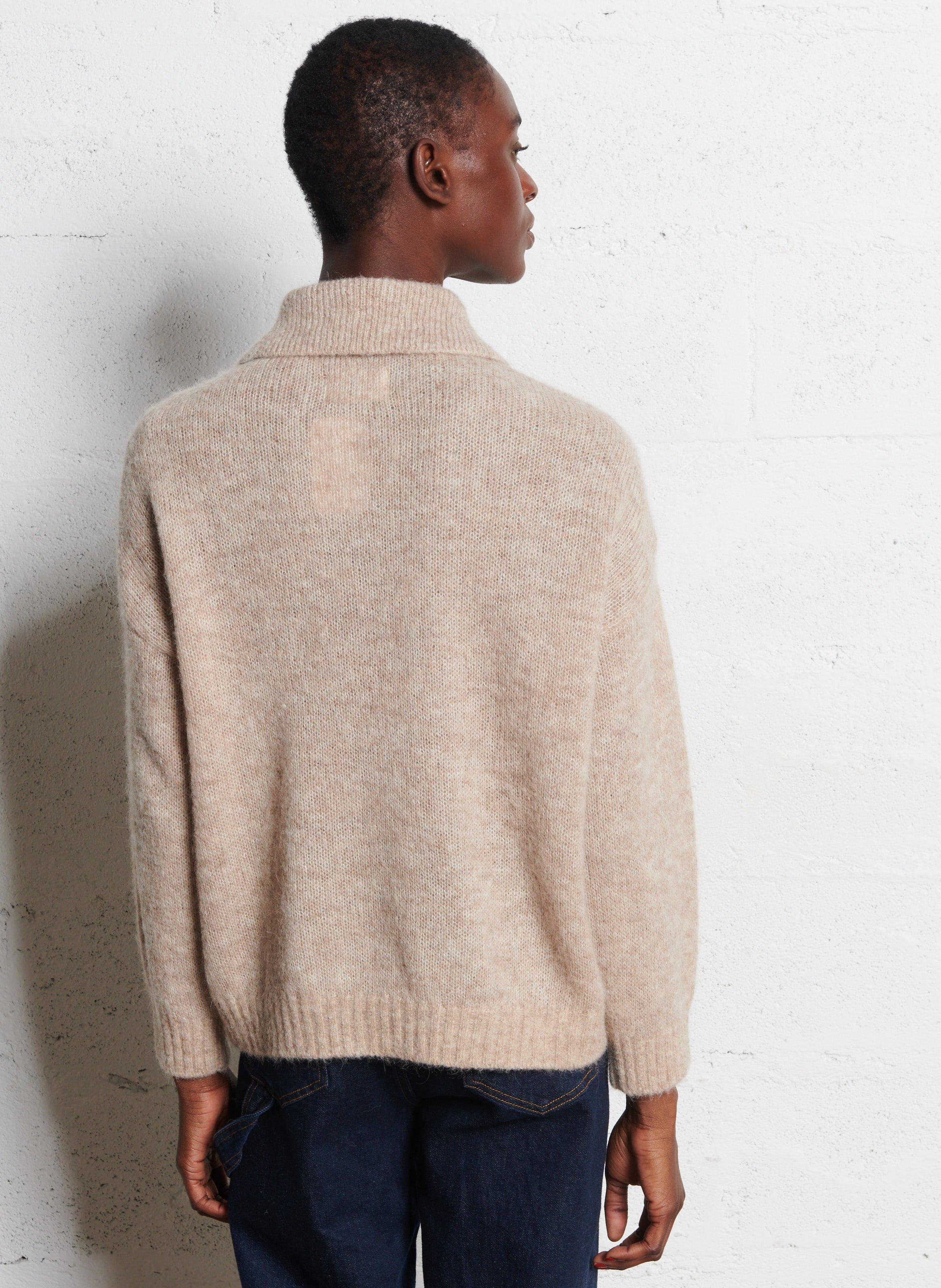 Pull ample col polo en laine mélangée DES PETITS HAUTS Beige