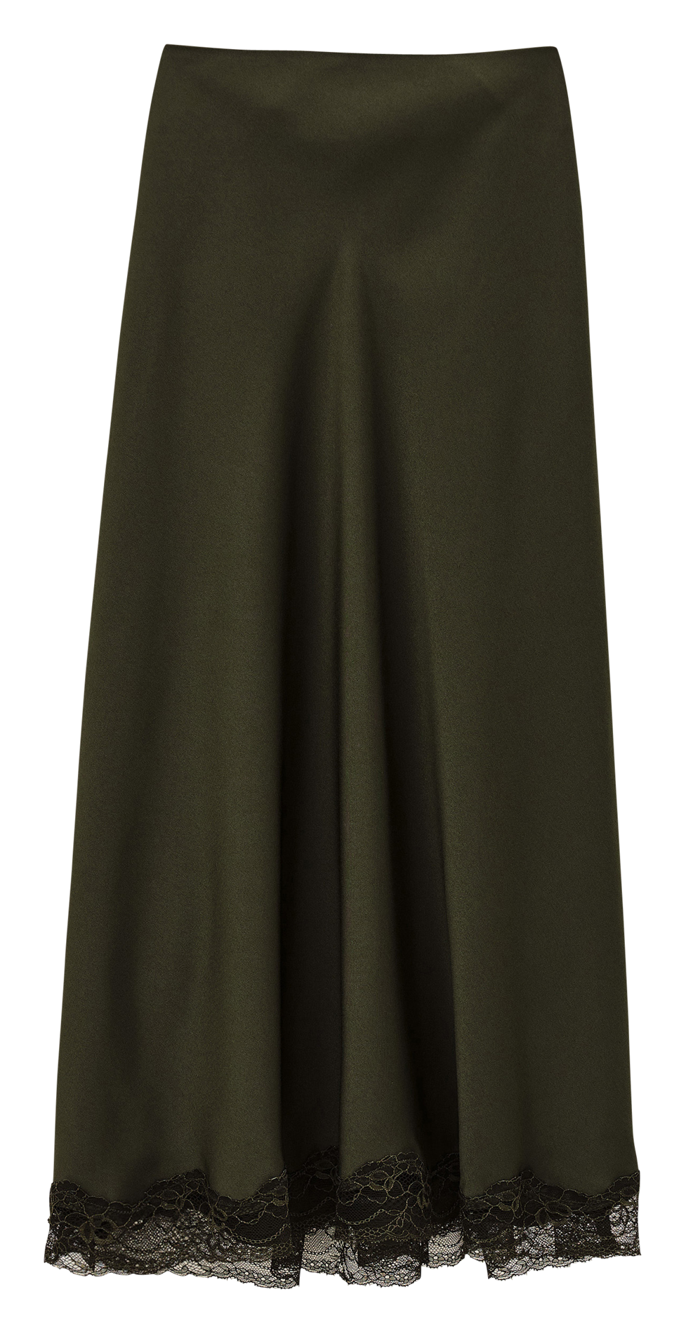 Halflange, satijnachtige rok BA&SH Kaki