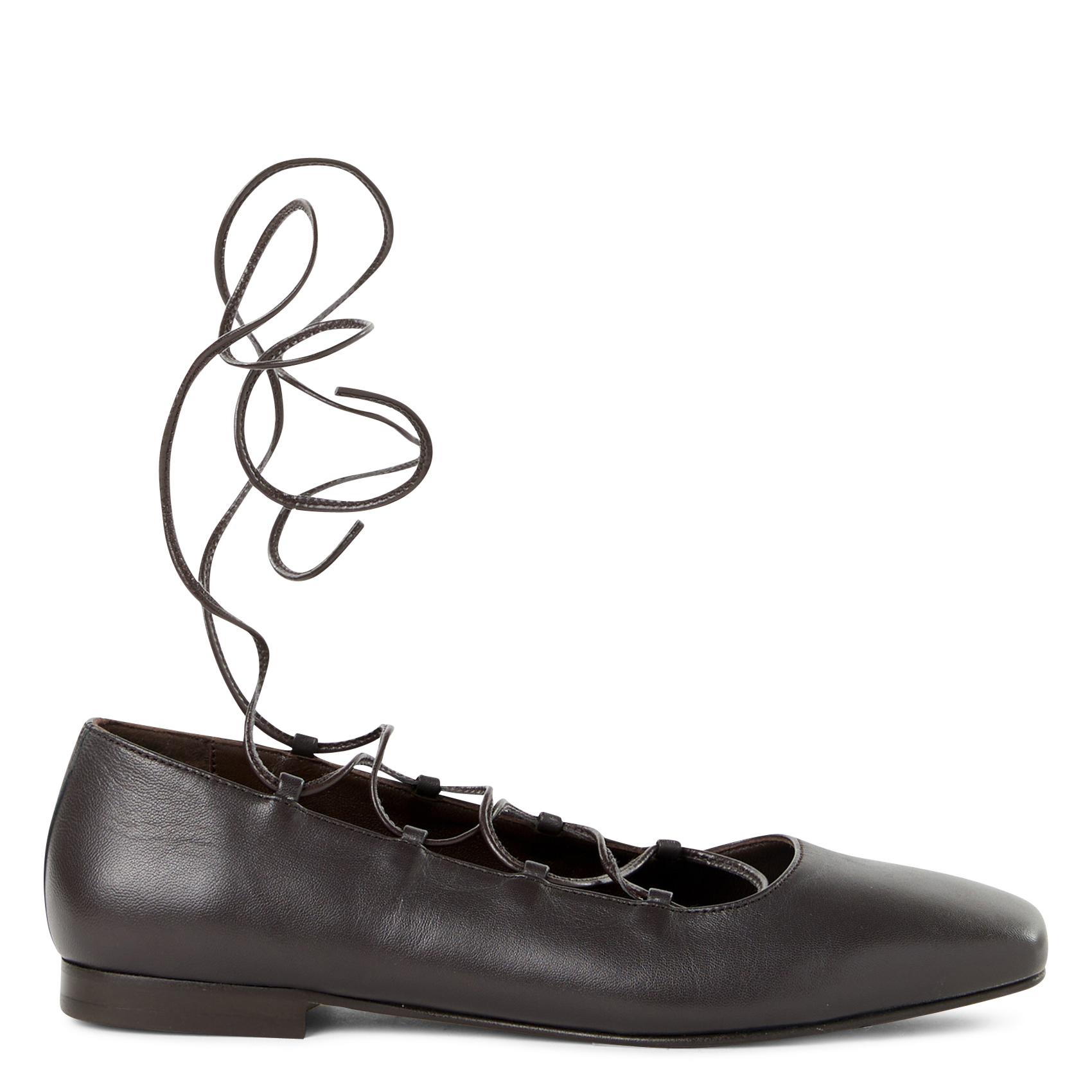 Lace-up calfskin leather ballet flats SAISON 1865 Black