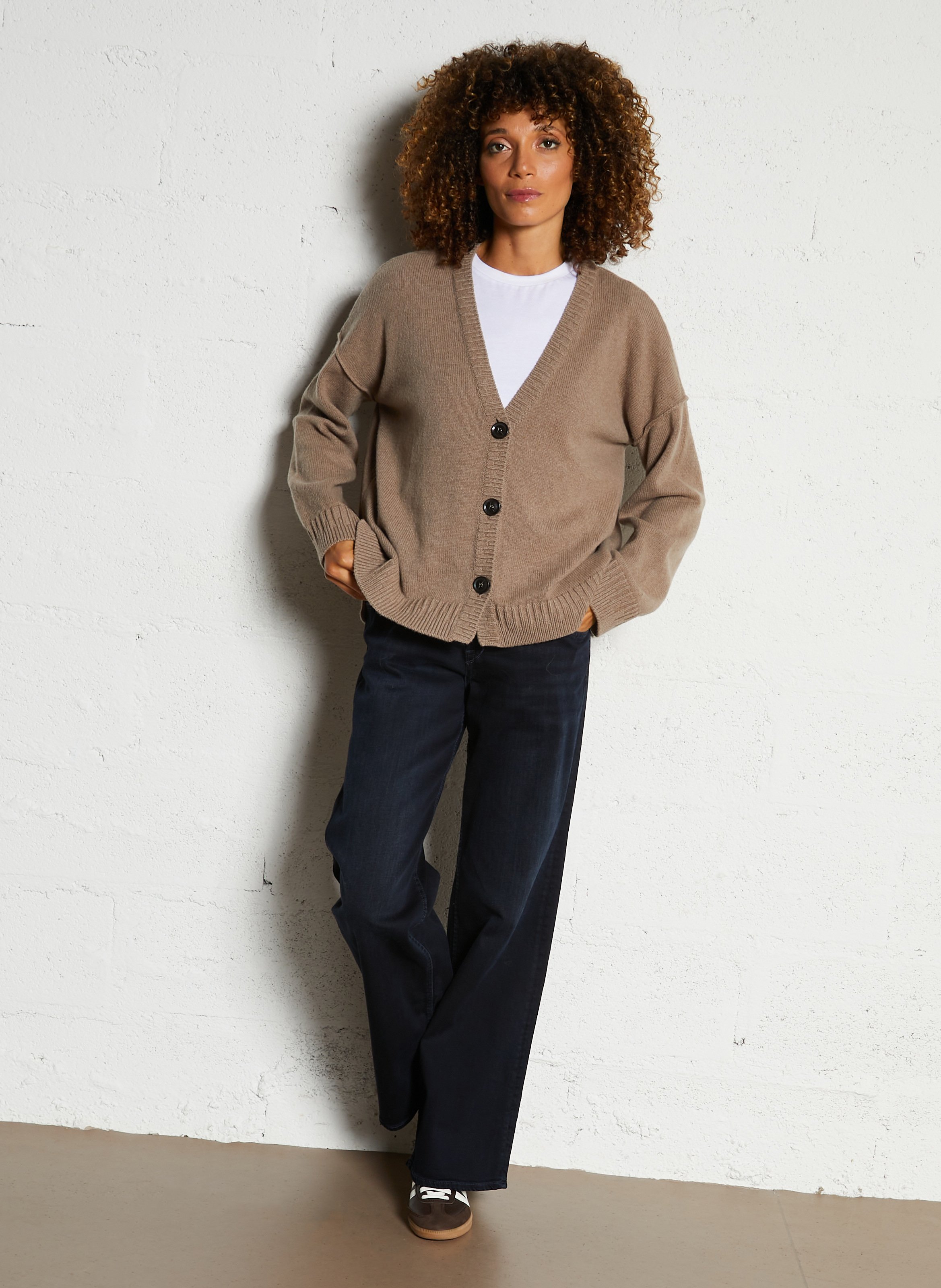 Gilet ample col V en laine et cachemire MAISON ANJE Marron