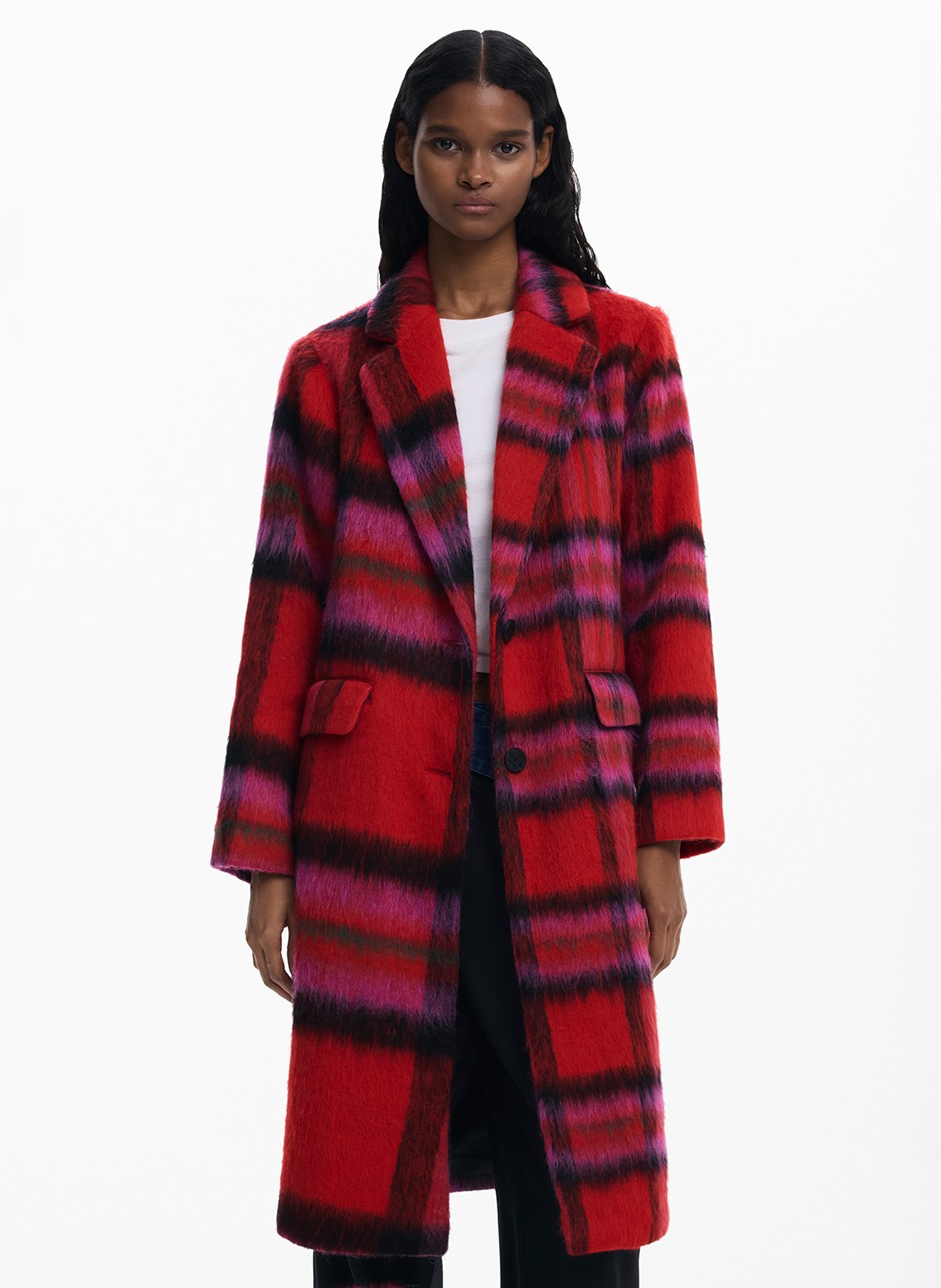 Manteau mi-long col tailleur imprimé DESIGUAL Rouge