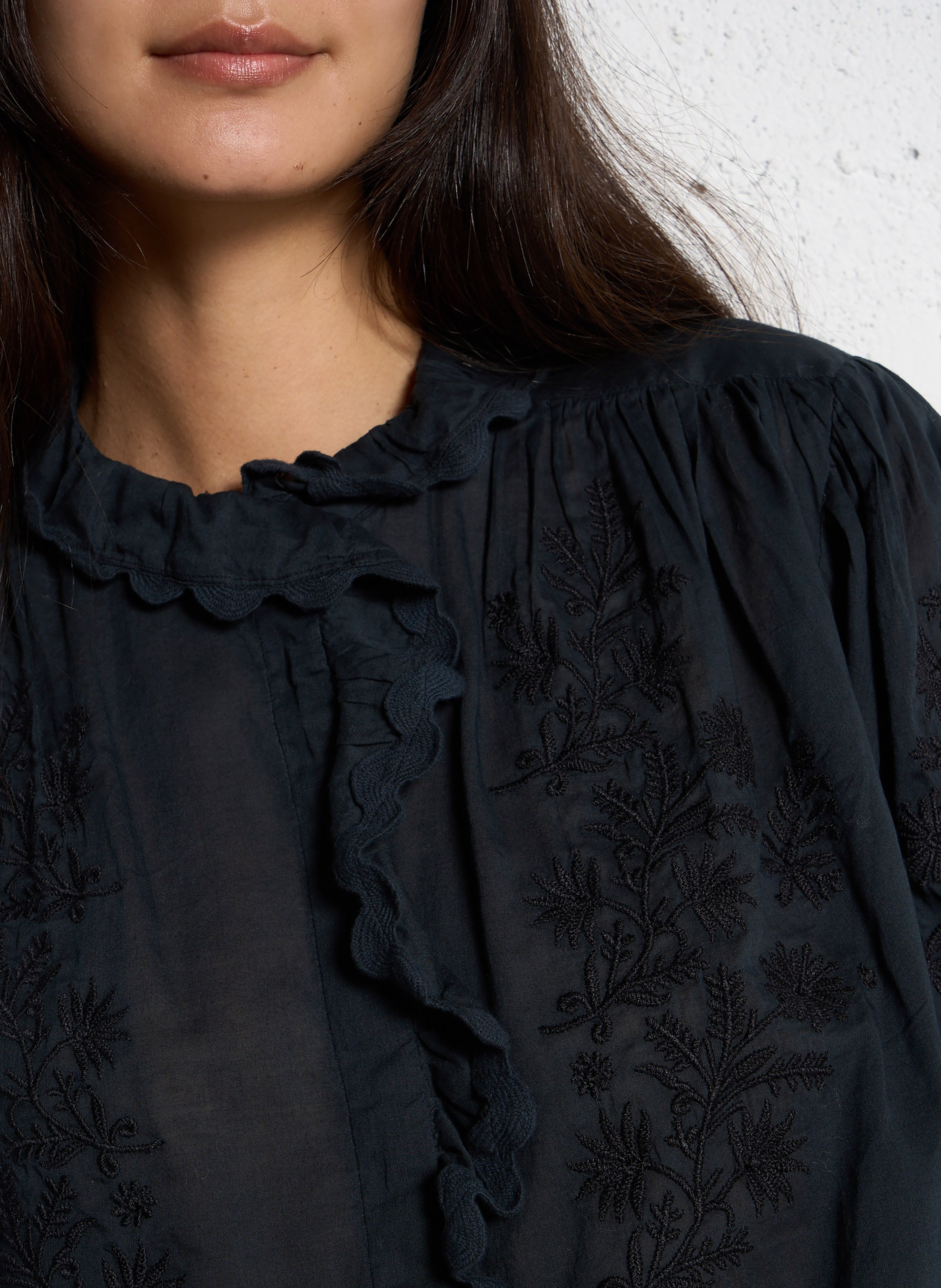 Round neck ruffled plain blouse LOUISE MISHA Black