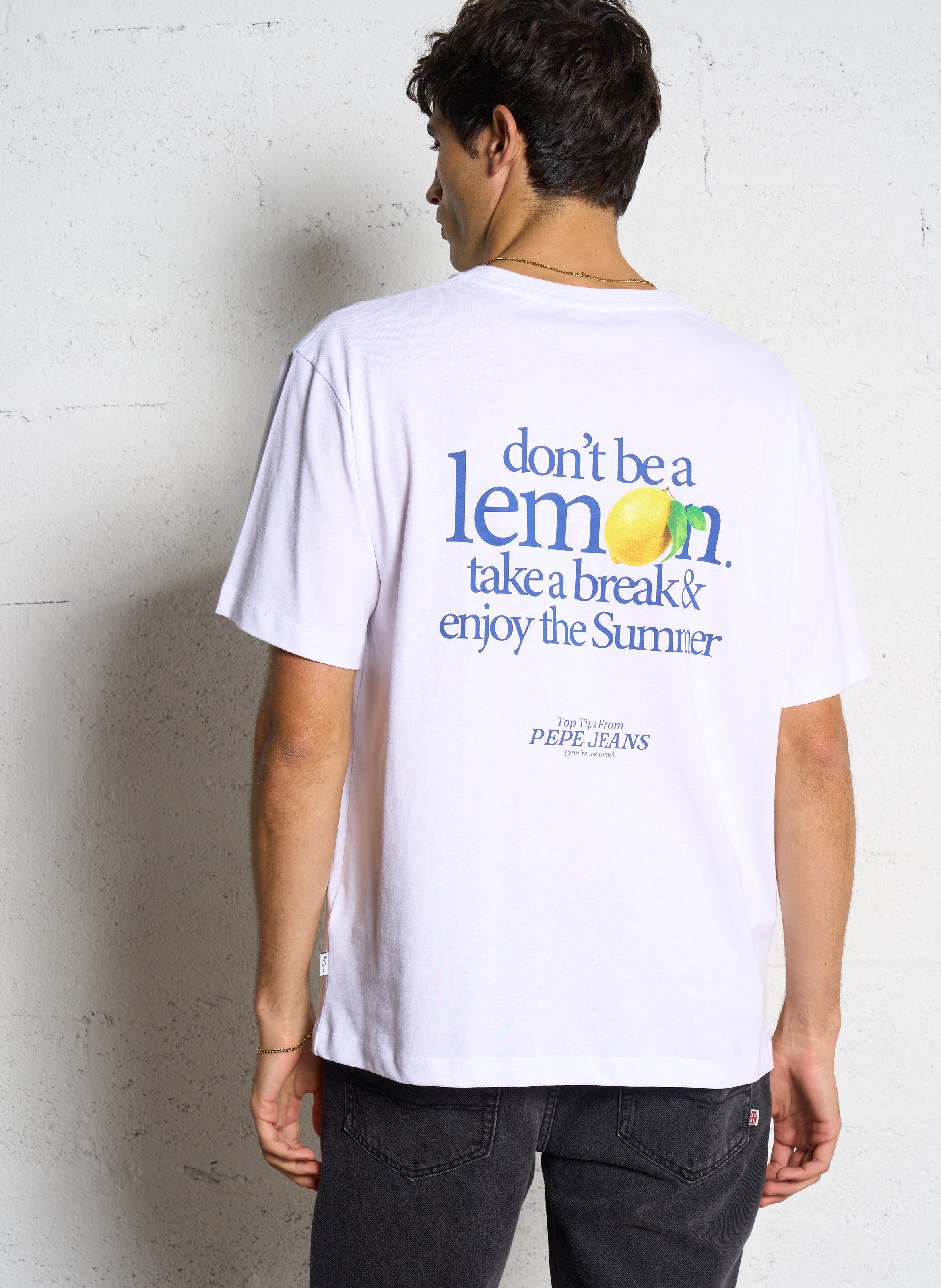 Straight t-shirt with lemon print PEPE JEANS White