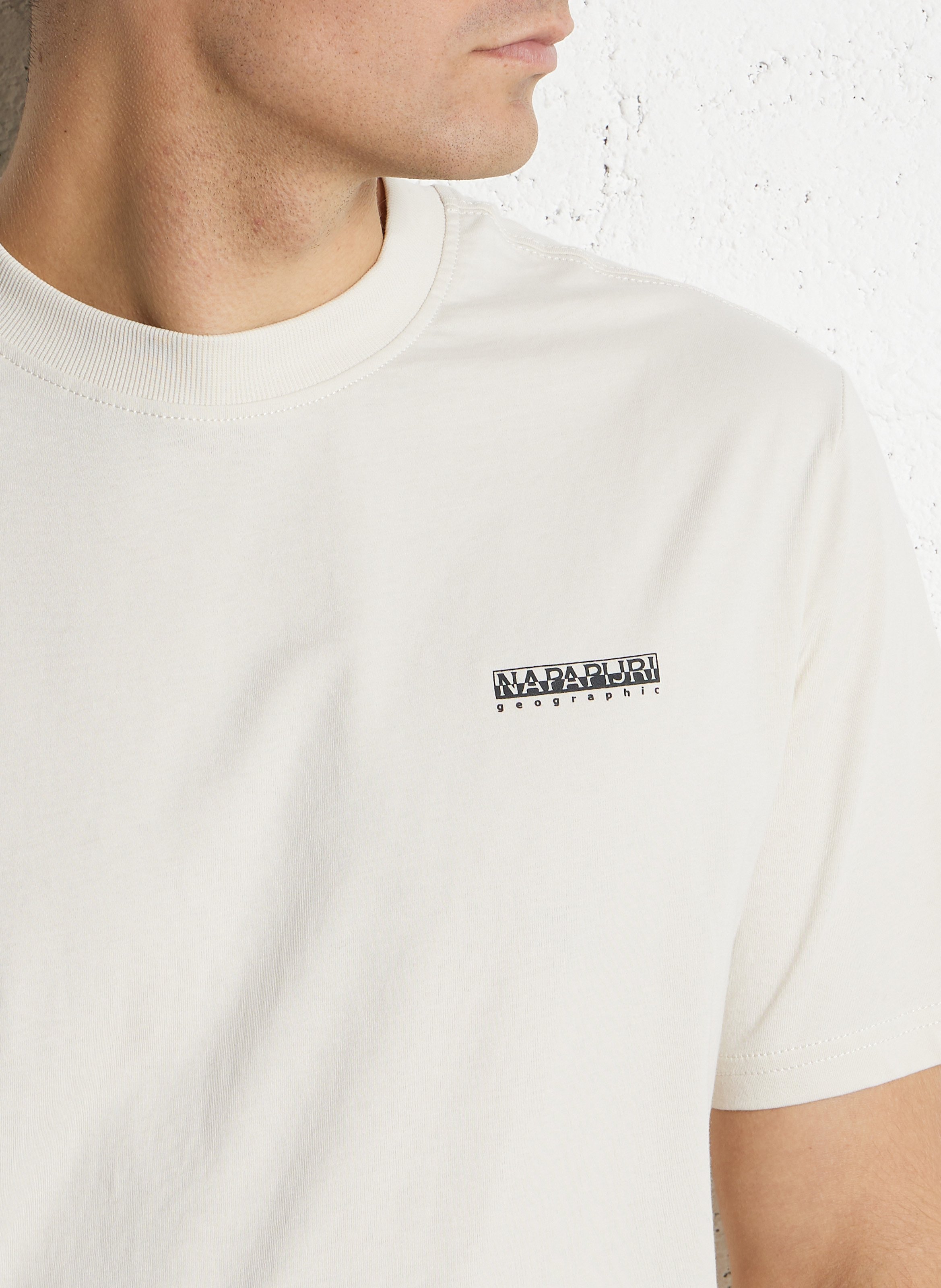 Gerade geschnittenes Rundhals-T-Shirt aus Baumwolle mit Siebdruck NAPAPIJRI Beige