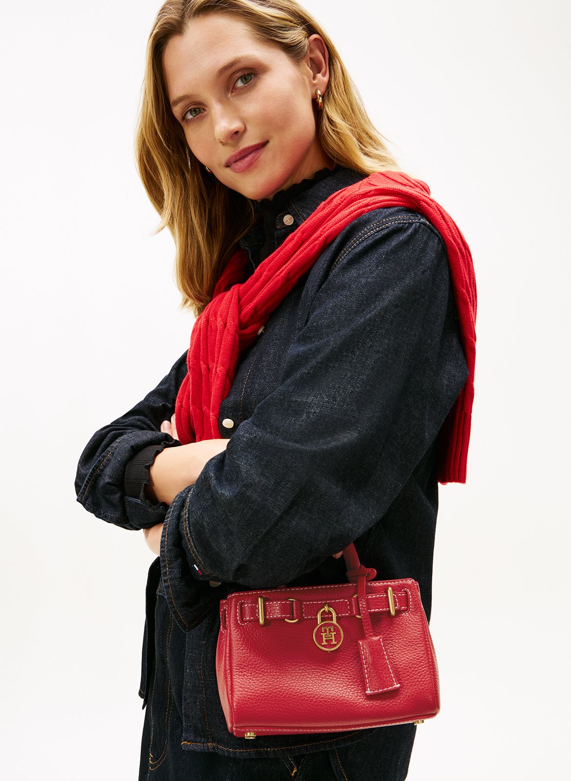 Petit sac à main en cuir grainé TOMMY HILFIGER Rouge