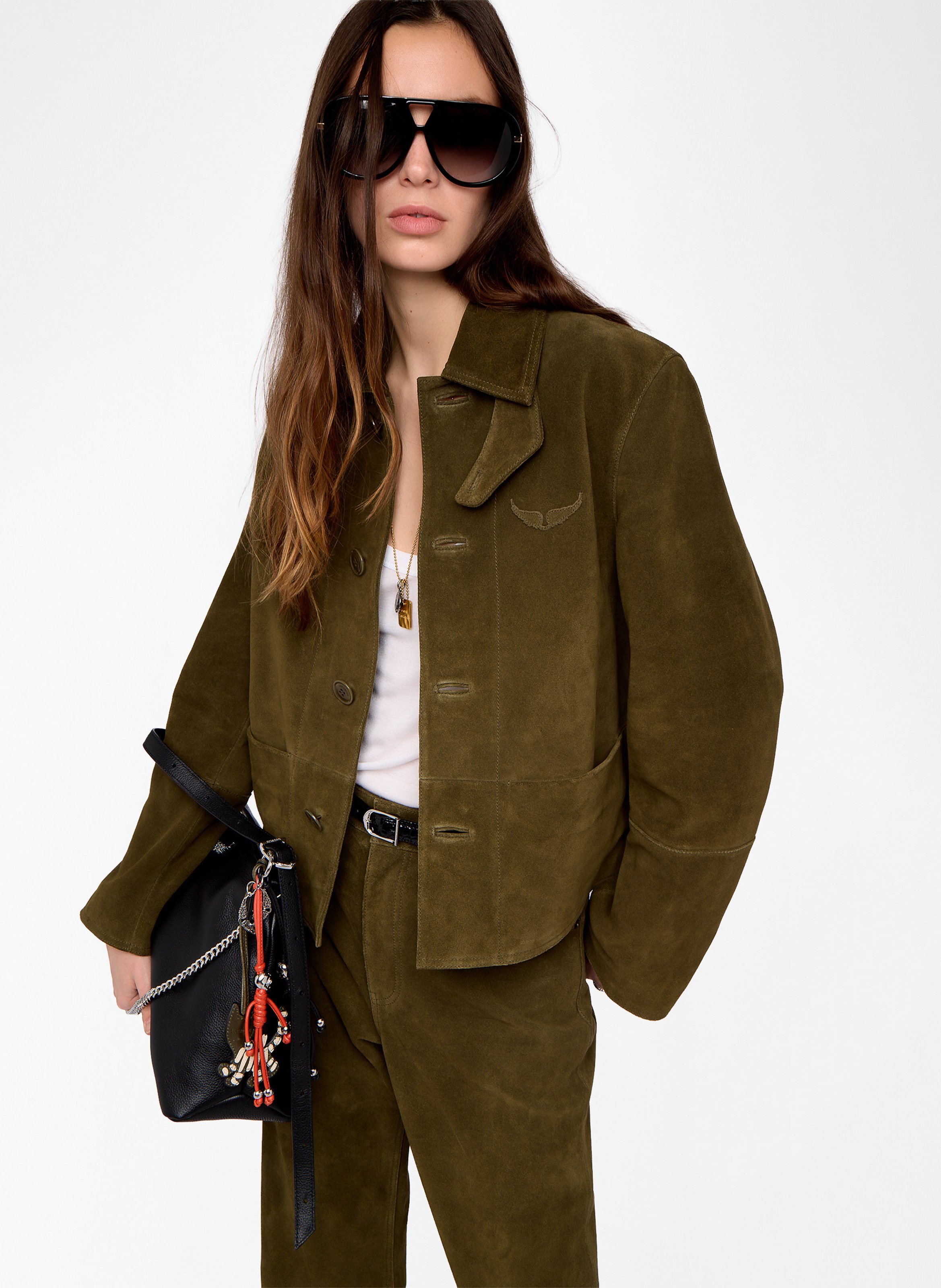 Veste droite boutonnée en cuir ZADIG&VOLTAIRE Vert