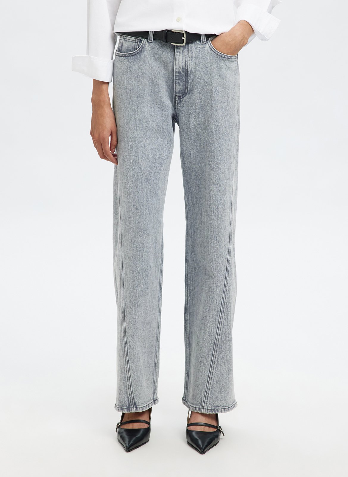 Organic cotton-blend bootcut jeans SELECTED Grey
