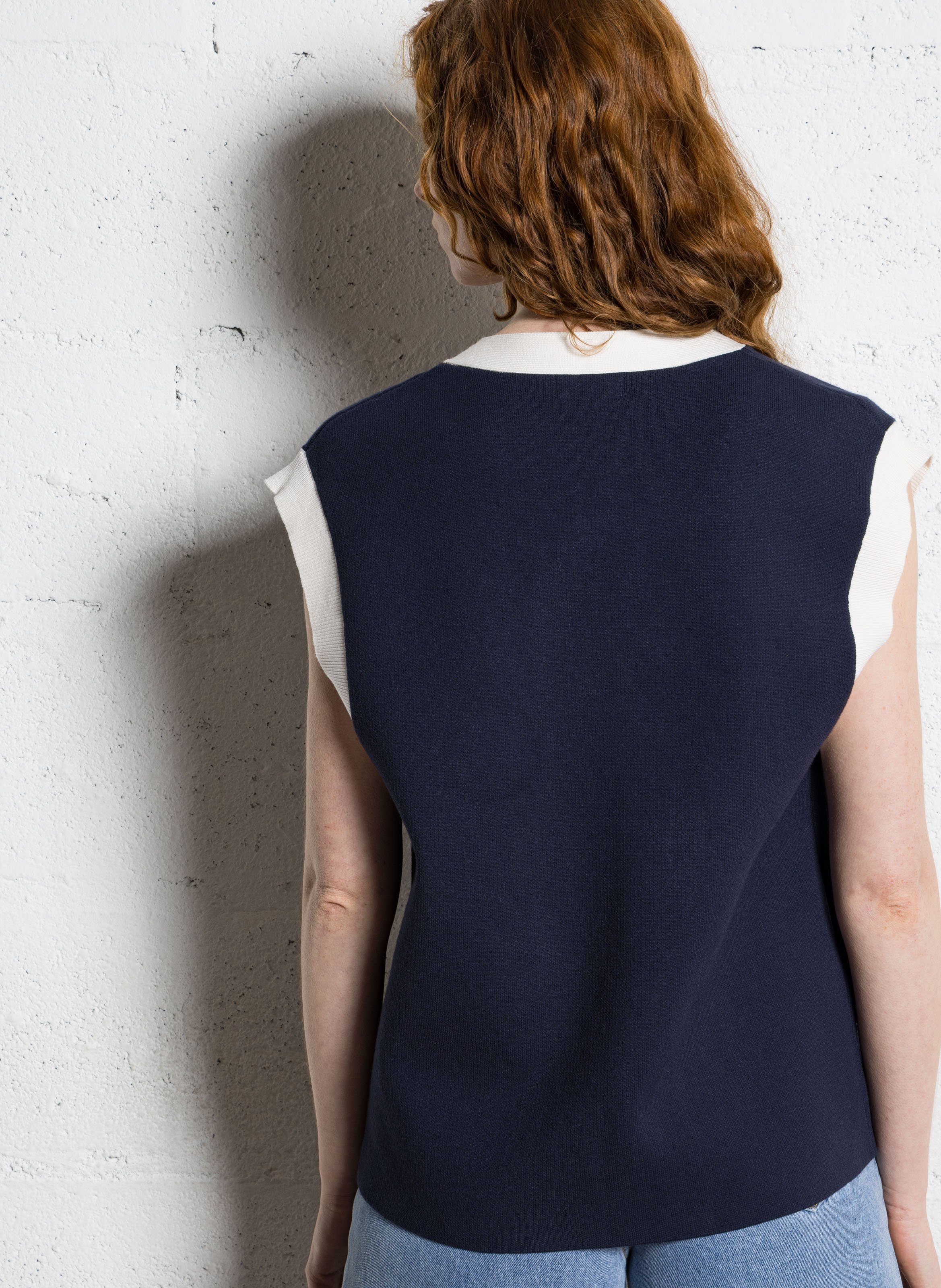 Gilet ample col V sans manches SUNCOO Bleu