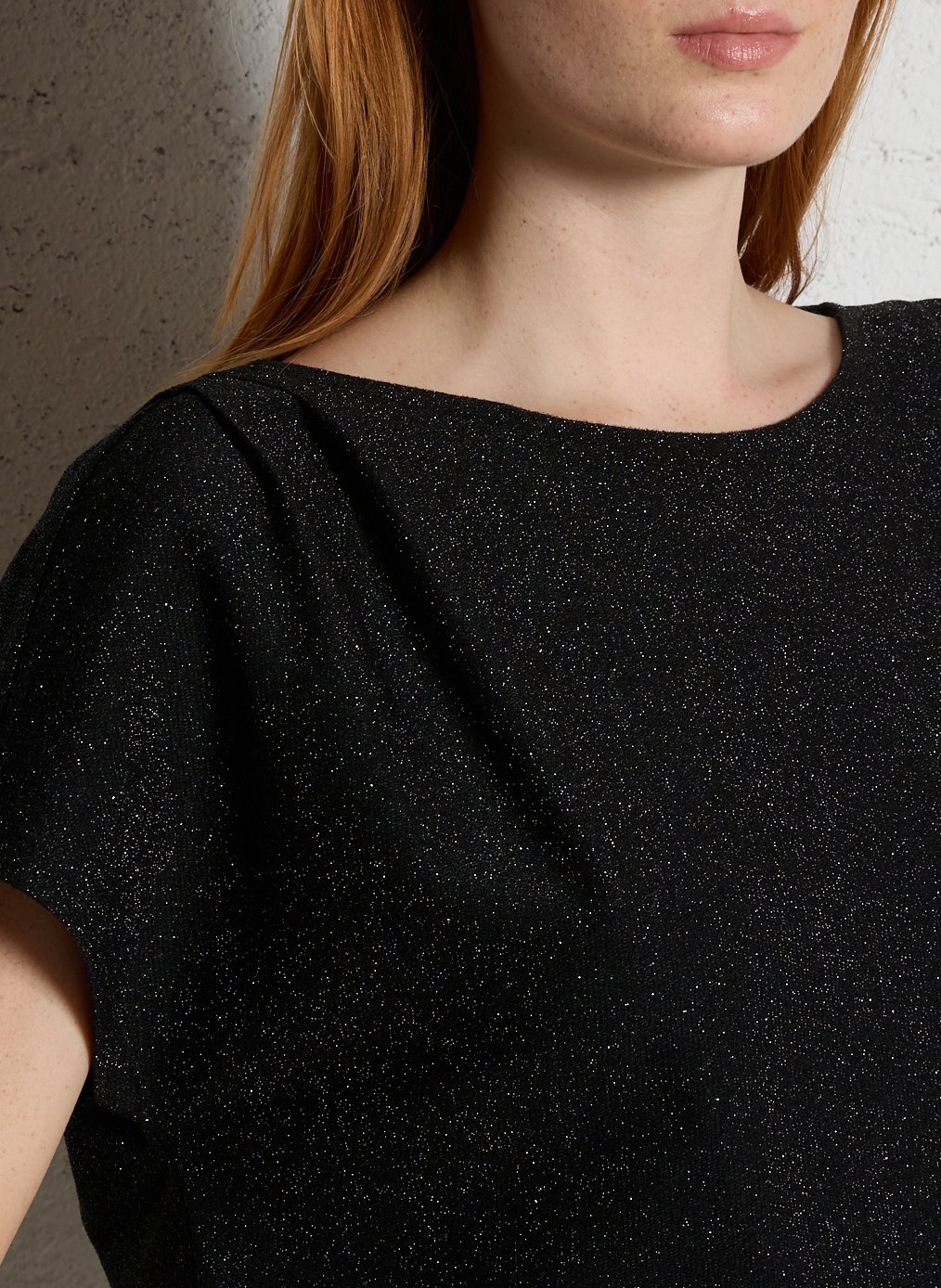 Top droit col rond pailleté MAISON 123 Noir