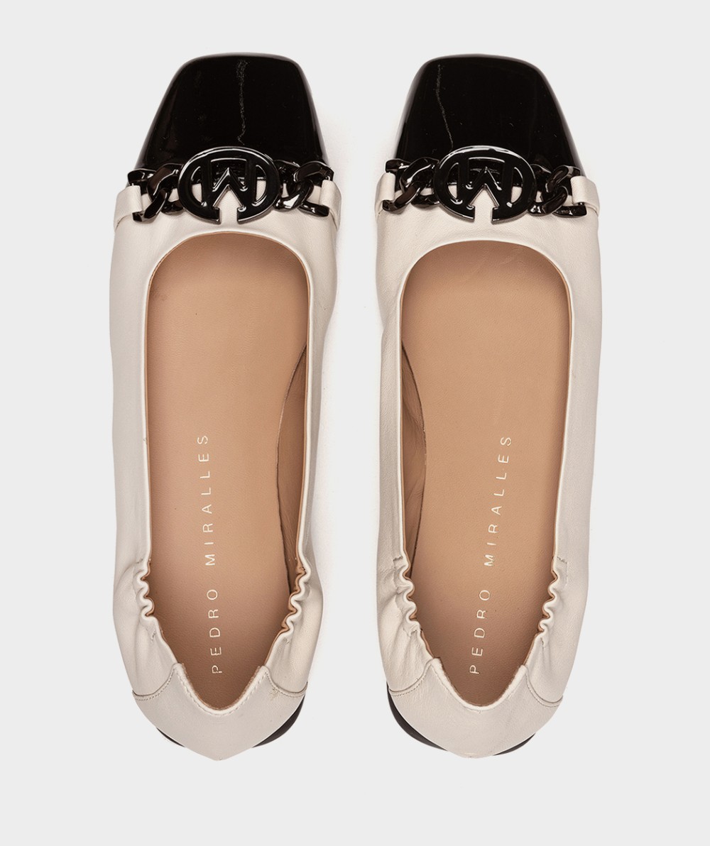 Two-tone leather and patent leather ballet flats PEDRO MIRALLES White