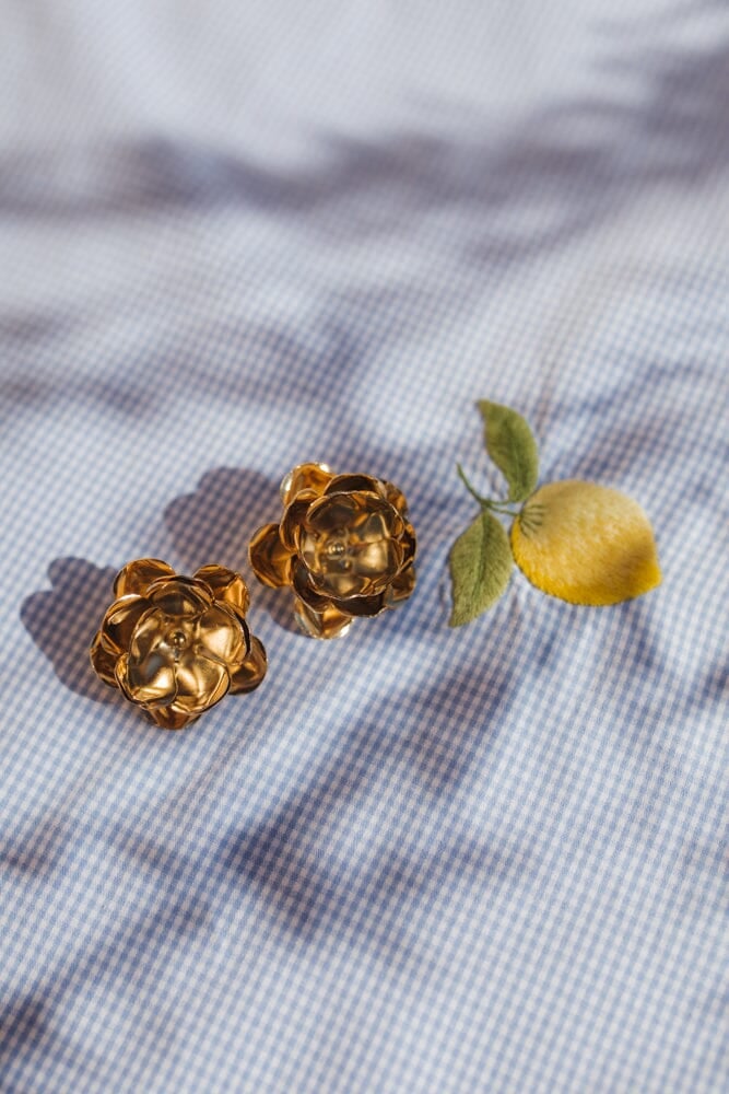 Maxi flower stud earrings in gold-plated 24K gold MONSIEUR SIMONE Golden