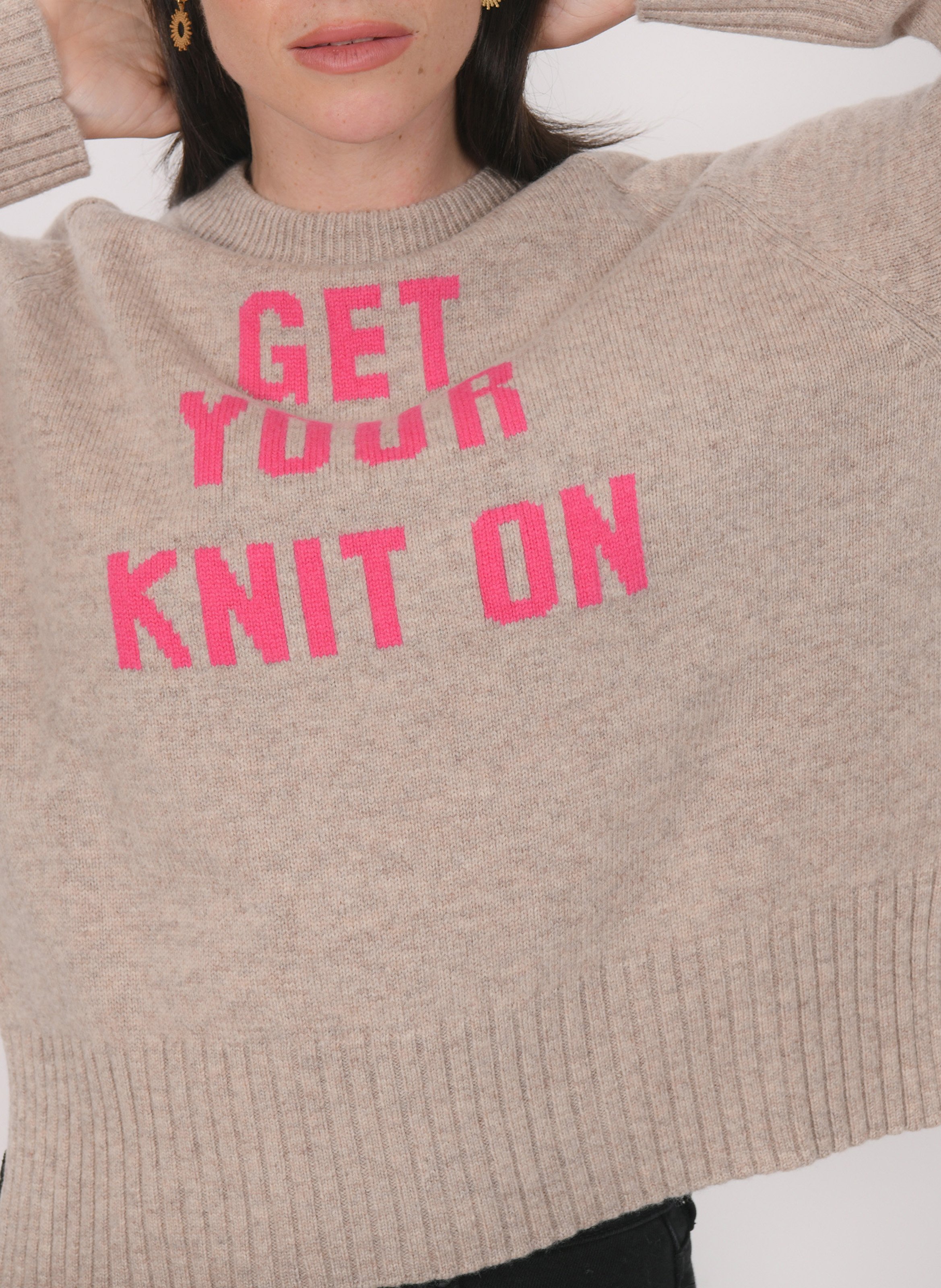 Pull oversize col rond en laine et cachemire KOOKAI Marron