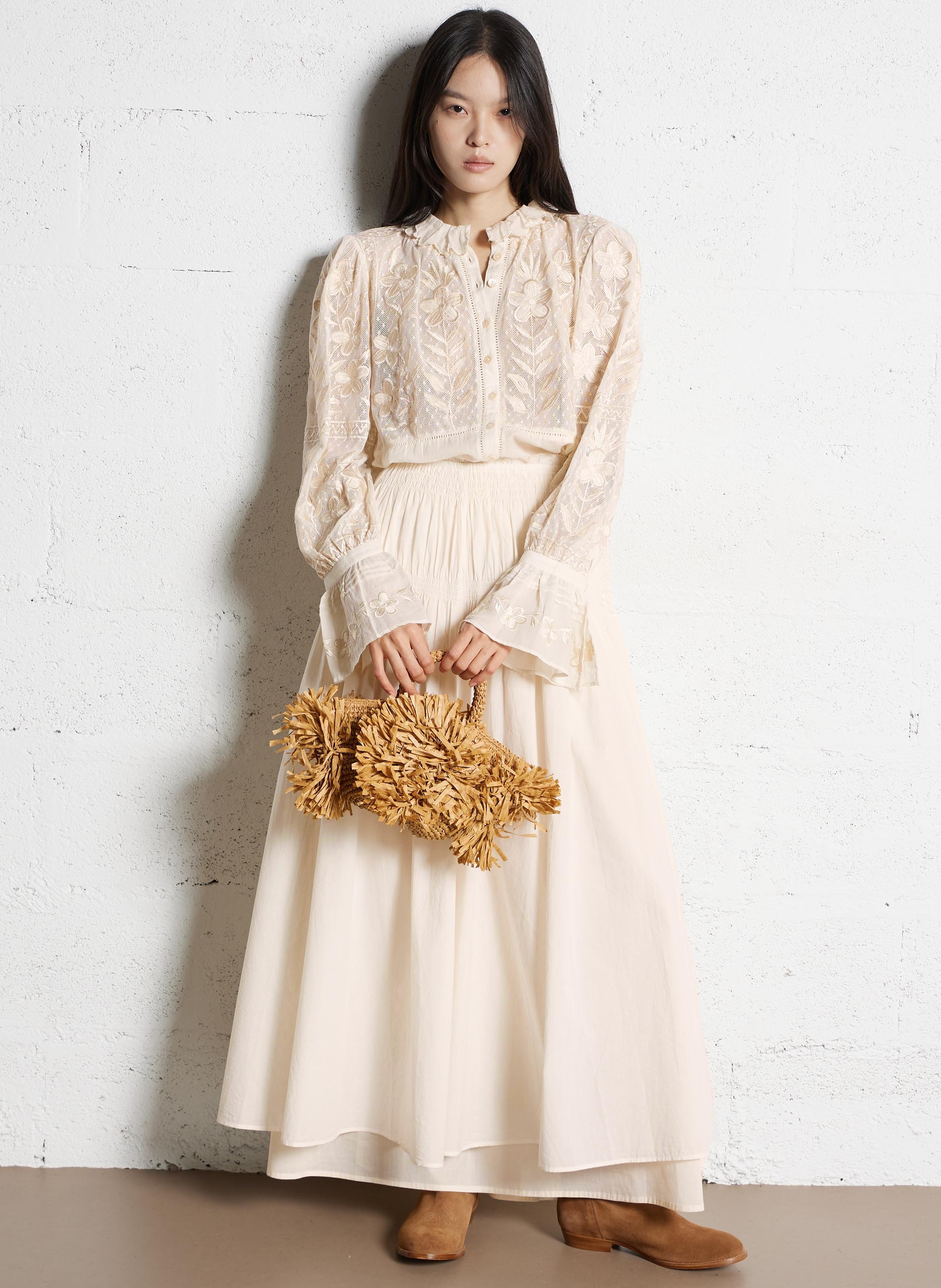 Gonna lunga svasata in cotone ANTIK BATIK Bianco