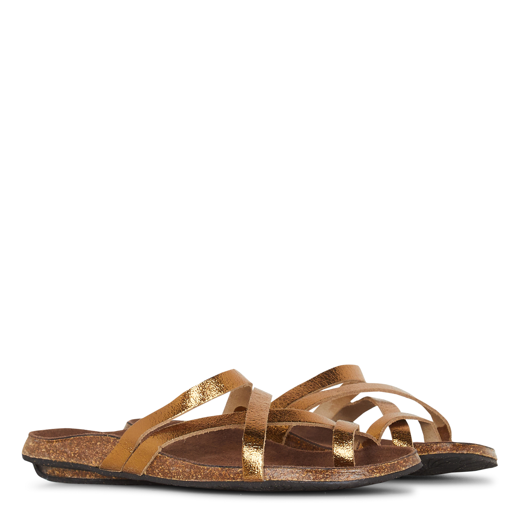 Flache Ledersandalen mit mehreren Riemchen BOSABO Golden