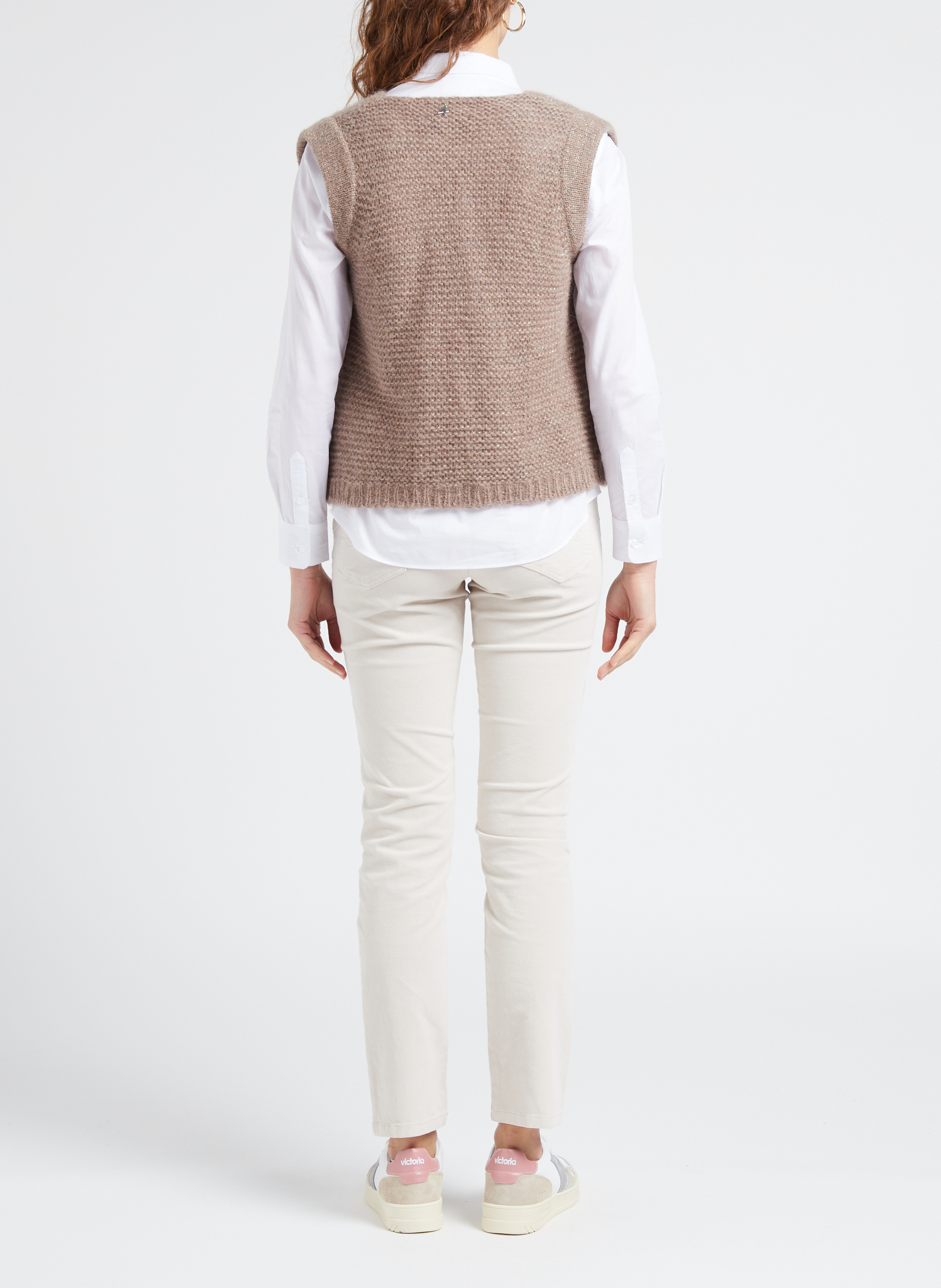 Straight knitted round-neck cardigan SUD EXPRESS Brown
