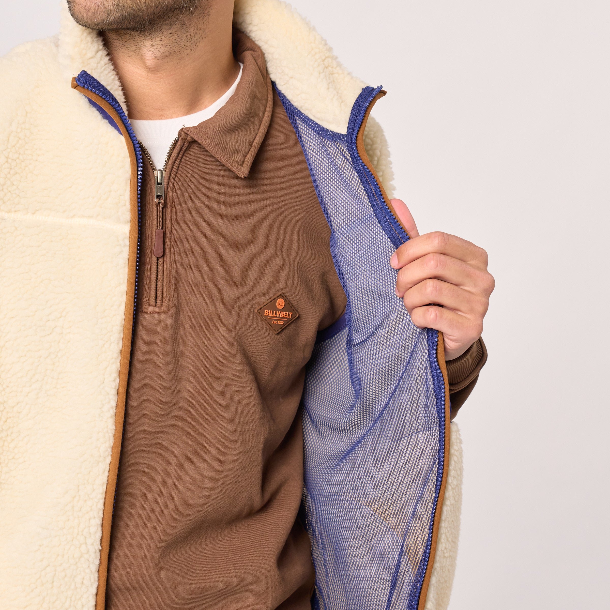 Sleeveless Sherpa Zip-Up Vest Beige