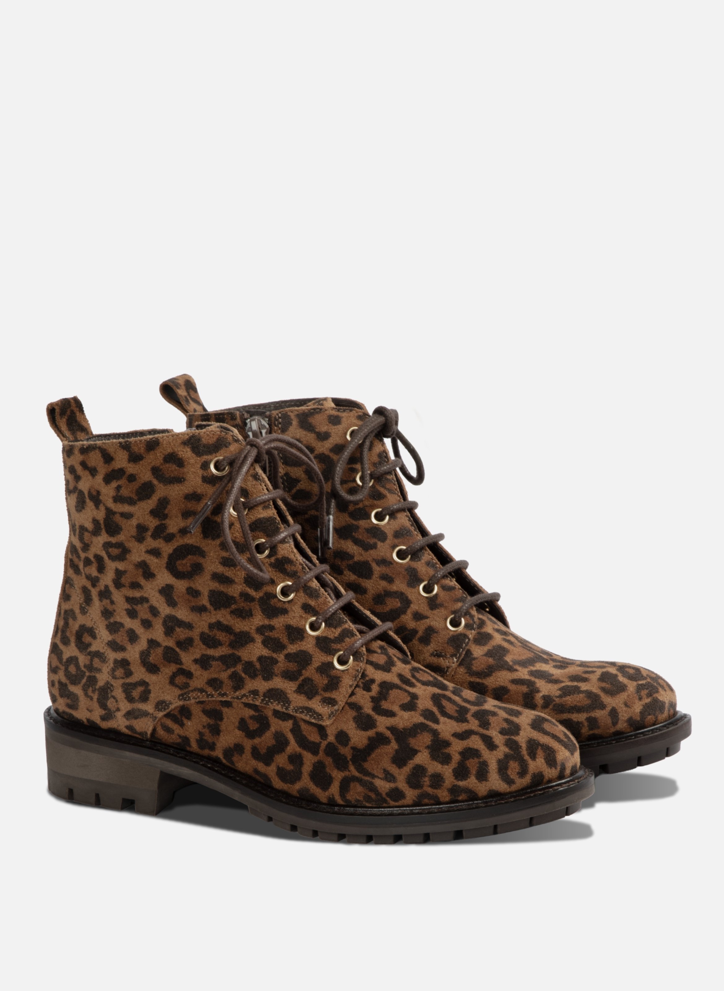 Flat lace-up leopard print ankle boots JULES & JENN Brown