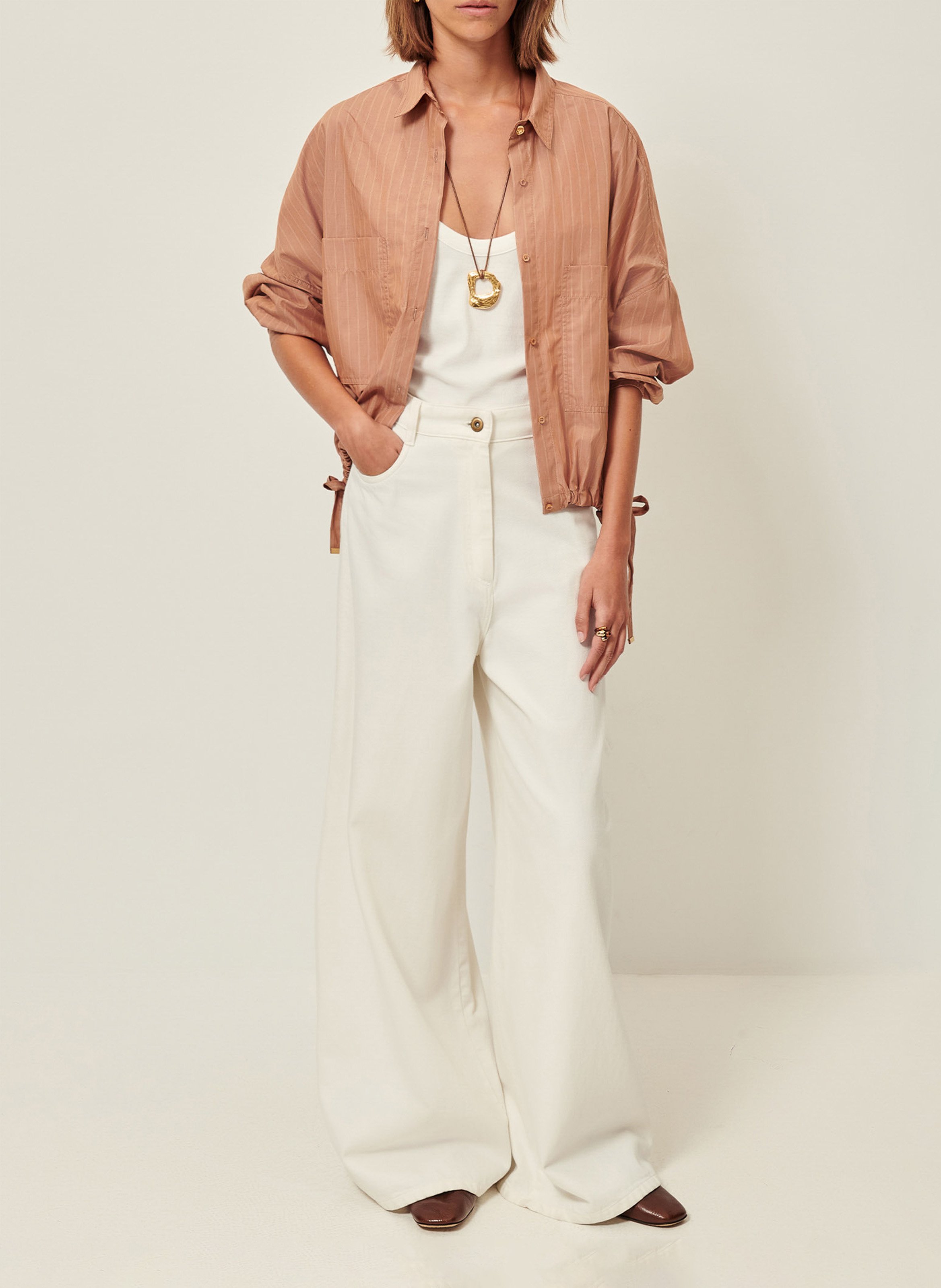 Chemise col classique en coton mélangé SESSUN Beige