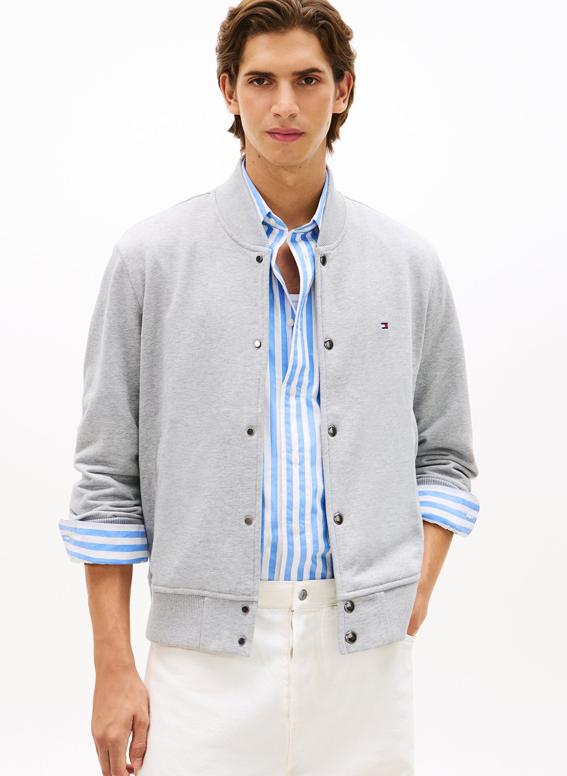 Blouson droit col teddy en coton TOMMY HILFIGER Grey