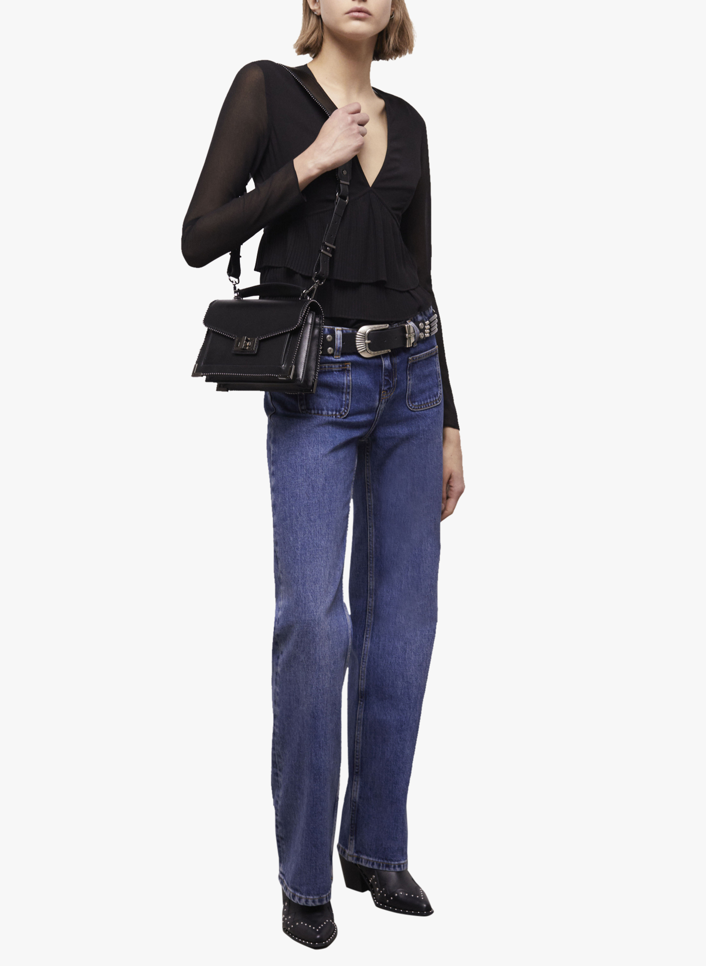 Ruffled V-neck blouse THE KOOPLES Black