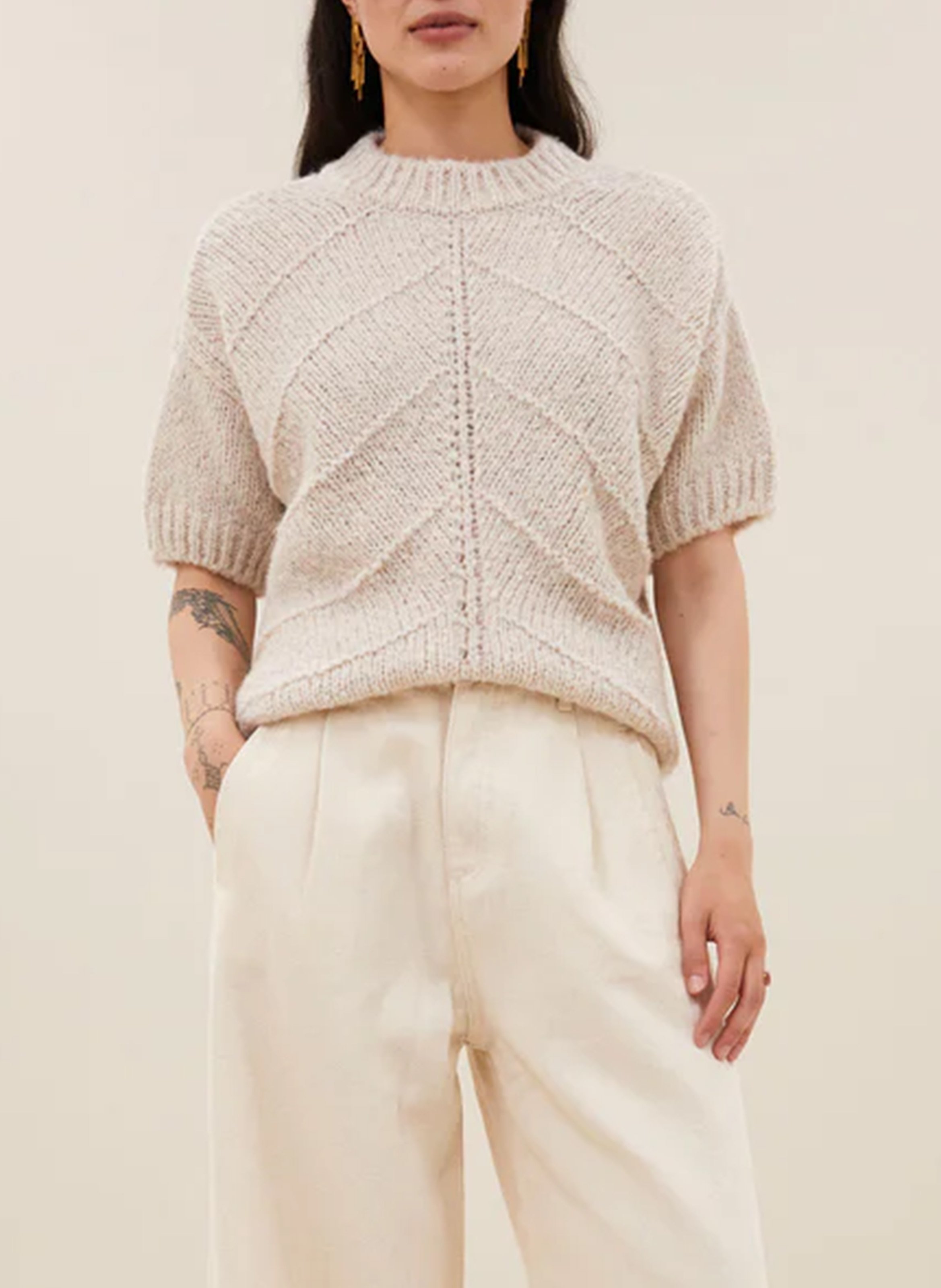 Pull droit col rond en maille BY BAR Noir