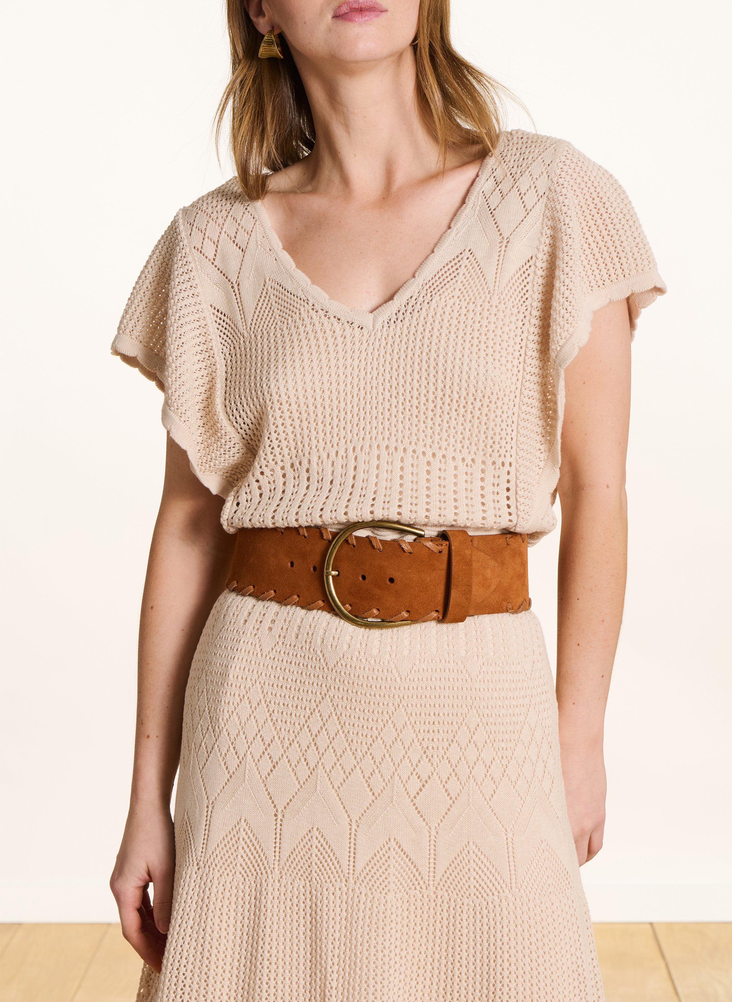 Large leather buckle belt LA FEE MARABOUTEE Brown