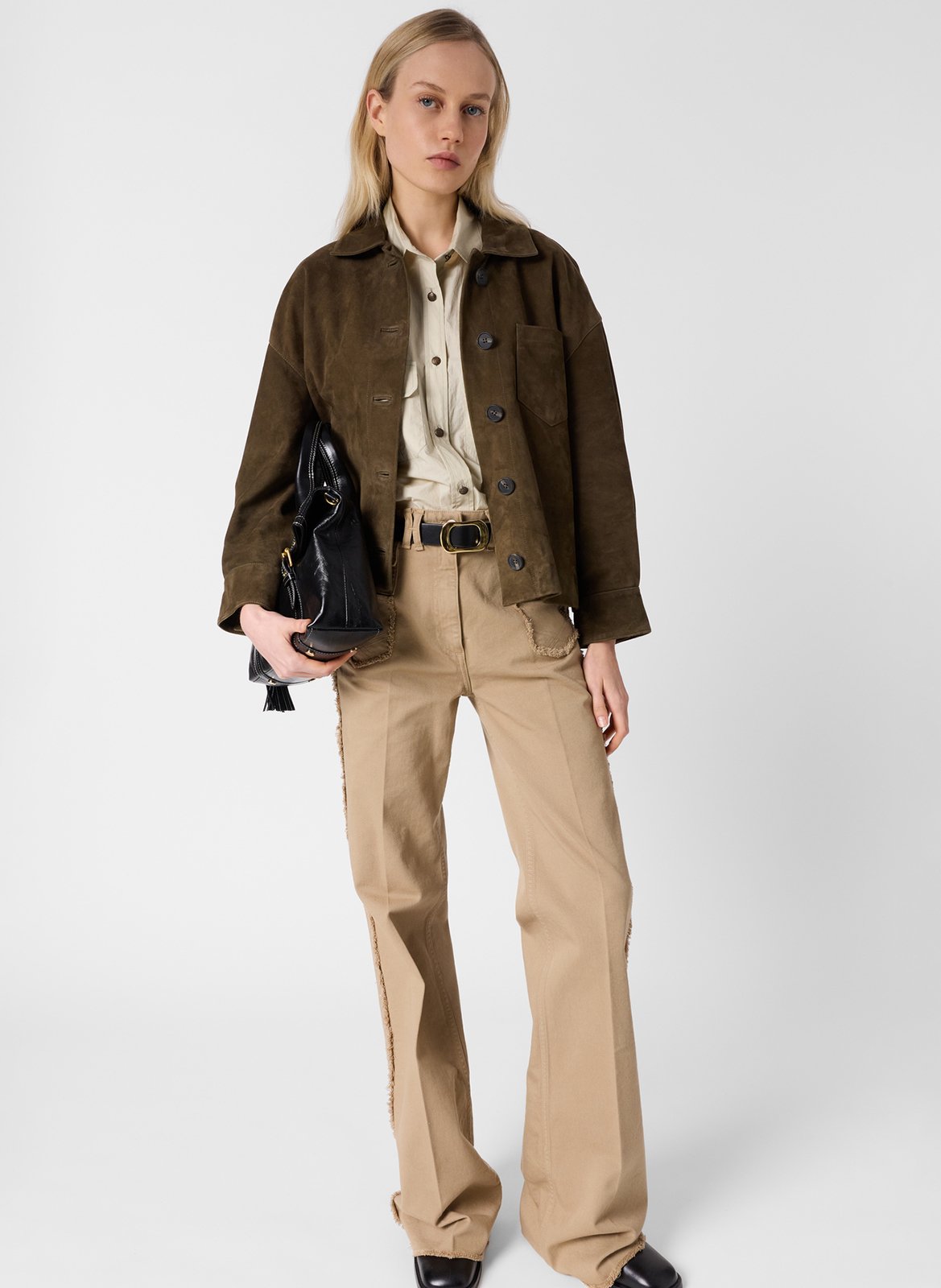 Veste droite en cuir velours GERARD DAREL Kaki