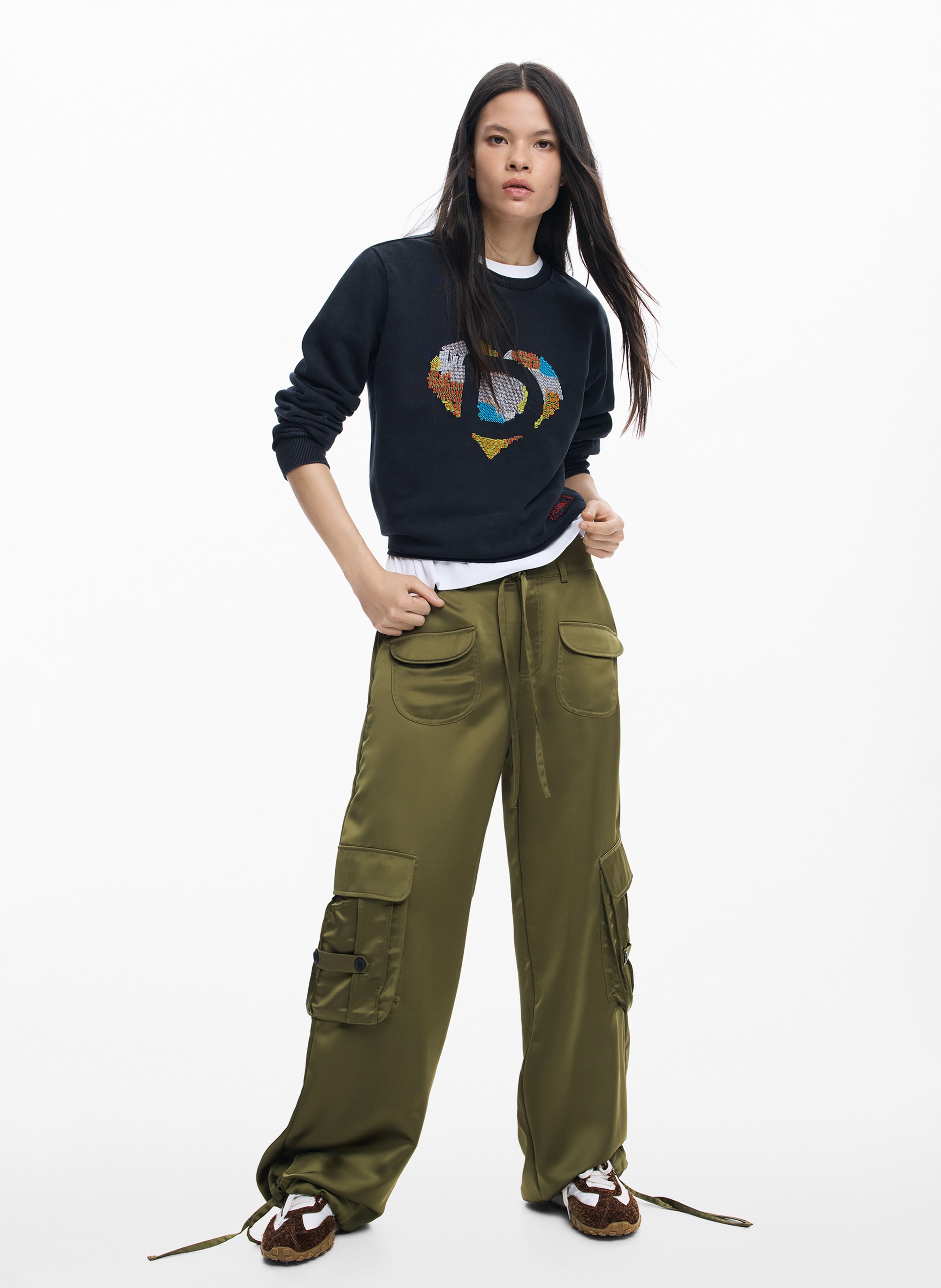 Sweat col rond en coton DESIGUAL Noir