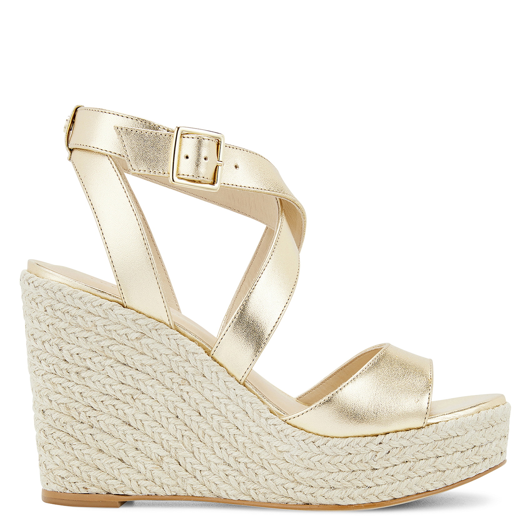 Hoge, leren sandalen met sleehak COSMOPARIS Goudkleurig