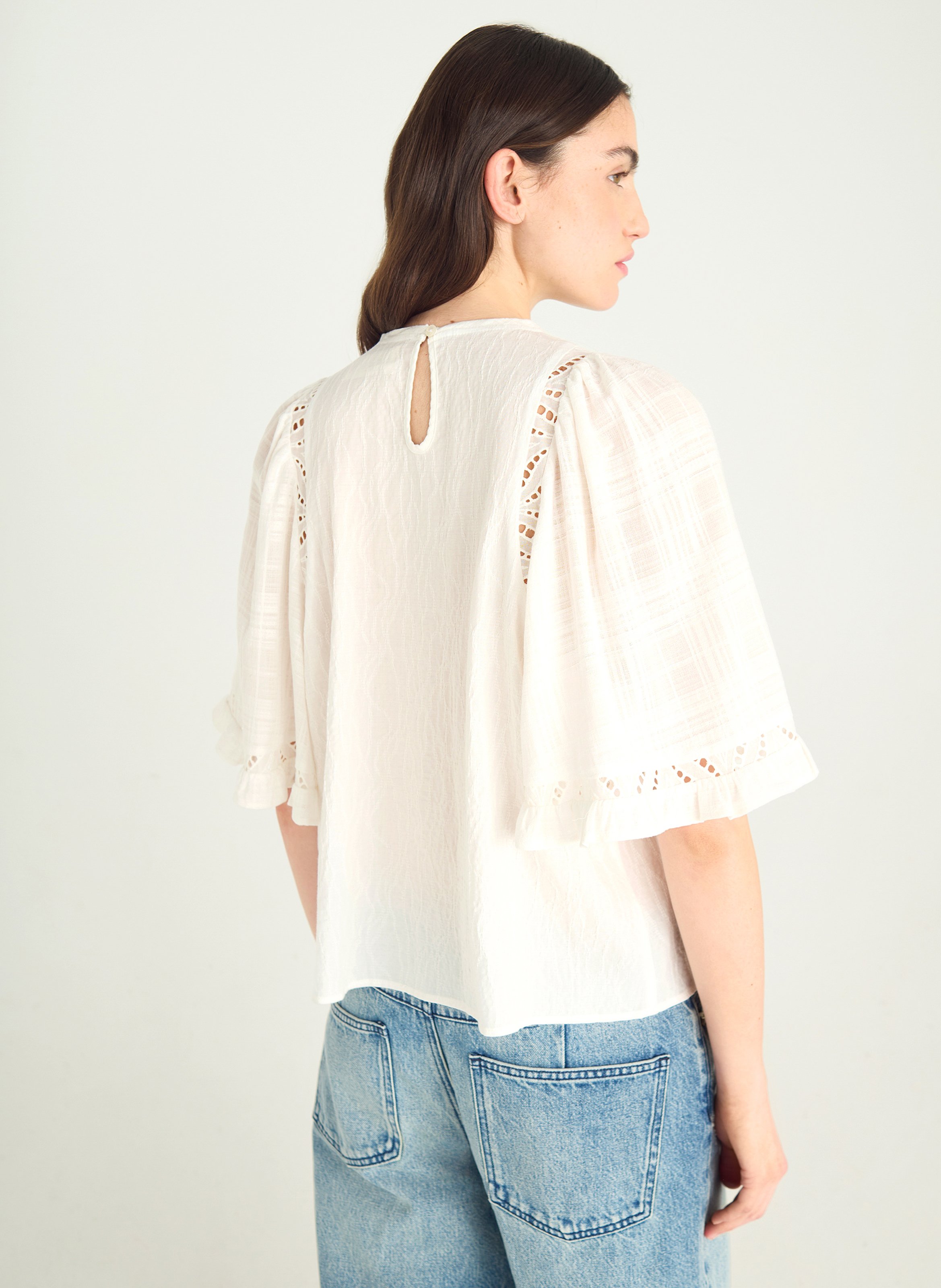 Top manches courtes papillon broderie COTELAC ACOTE Blanc