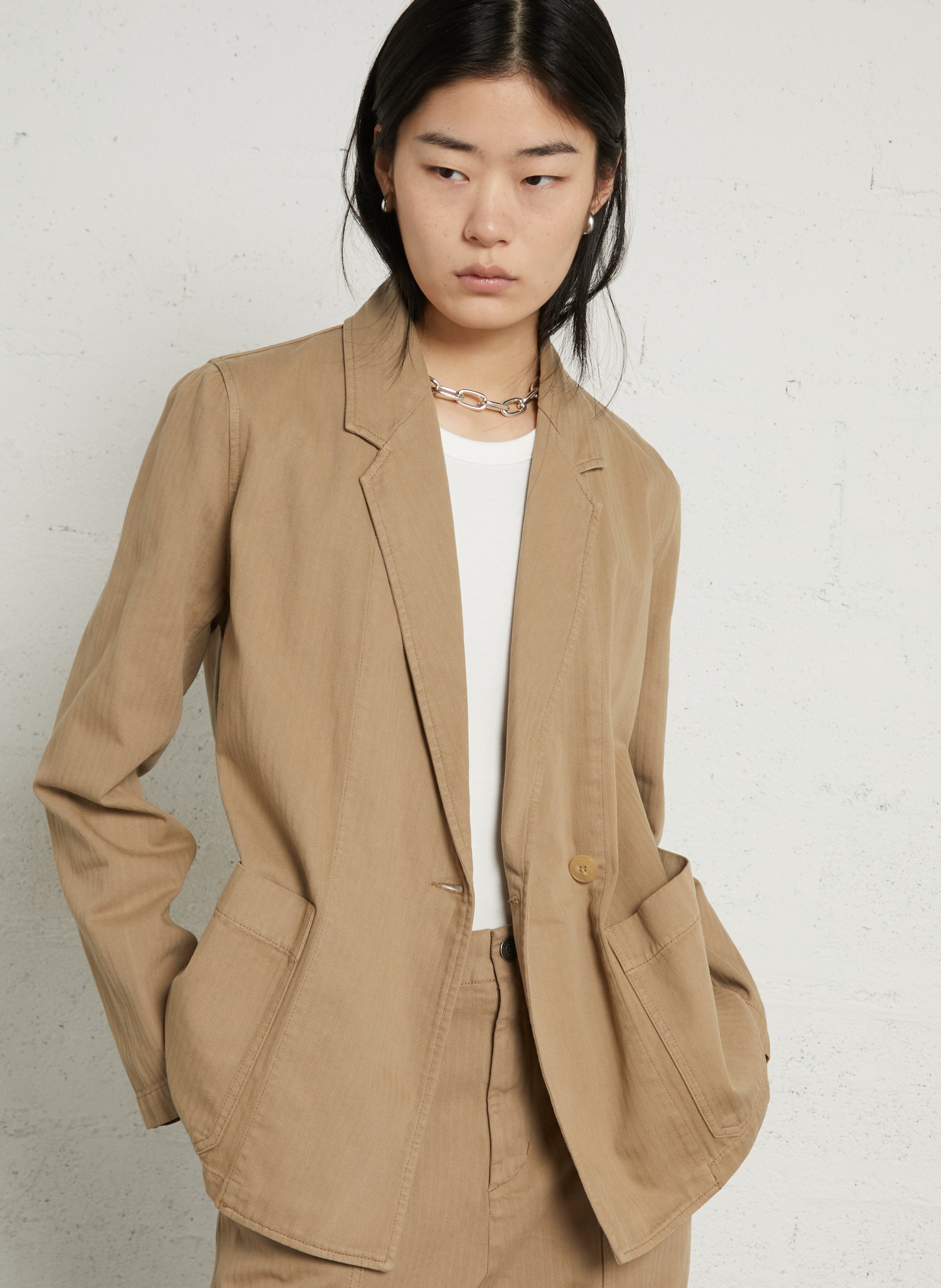 Blazer mit Taillenkragen aus Baumwolle MASSCOB Beige