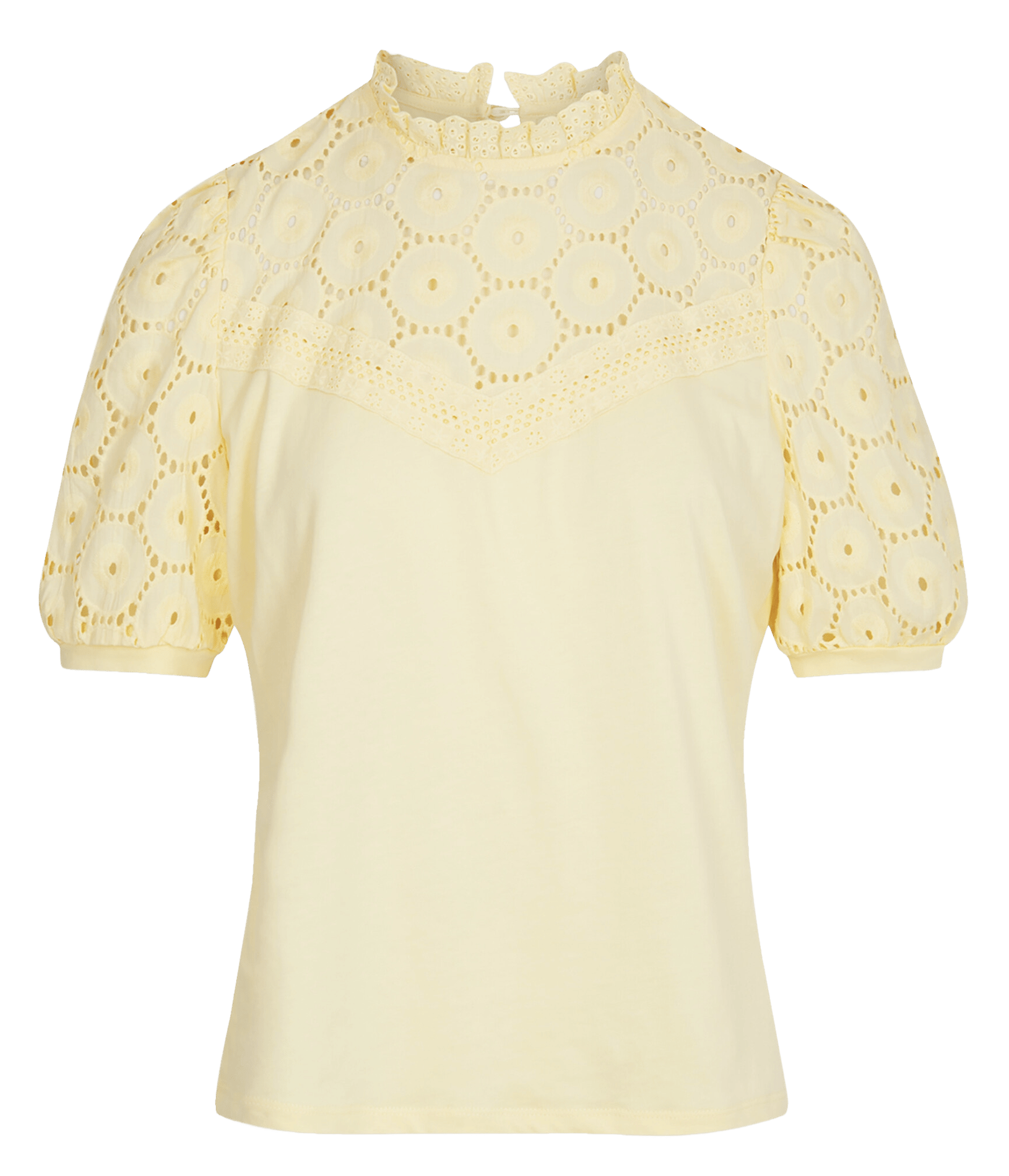 Embroidered round-neck cotton top MORGAN Yellow